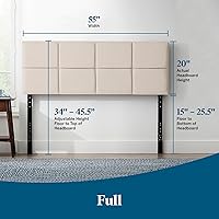 Vista 46 de LUCID - Cabecera tapizada de altura media, capitoné de diamantes, acolchado poliéster, altura ajustable 34 a 46 in, fácil montaje compatible