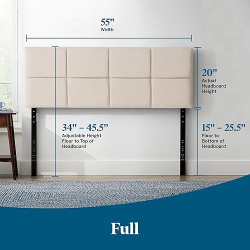Miniatura 158 de LUCID - Cabecera tapizada de altura media, capitoné de diamantes, acolchado poliéster, altura ajustable 34 a 46 in, fácil montaje compatible