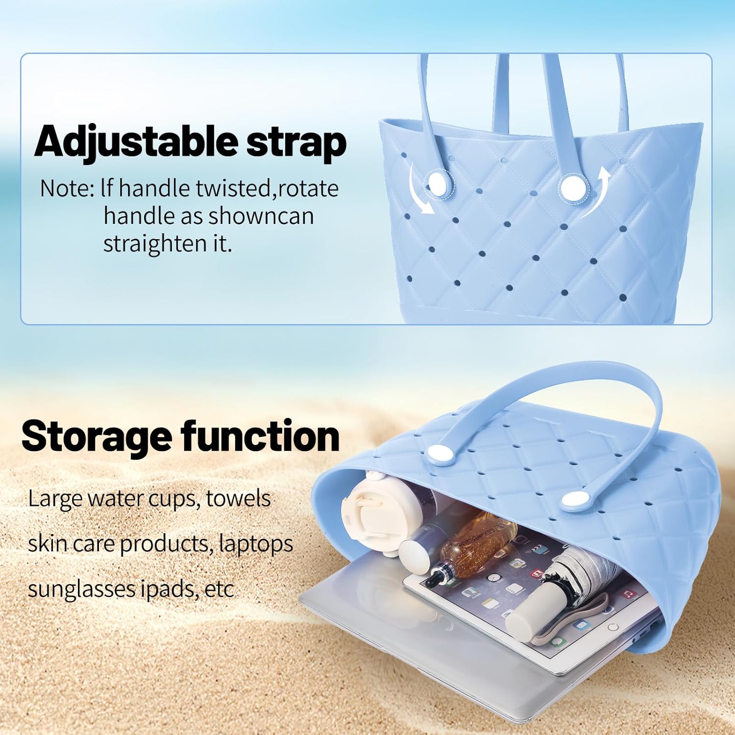 Large Waterproof Beach Bag for Women Lightweight Rubber Beach Tote For Travel, Pool, Boat, Beach, Sports - Image 6