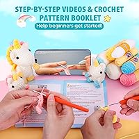 Vista 2 de Kit de ganchillo Crochetta para principiantes, kits de amigurumi de ganchillo con animales con videotutoriales paso a paso, paquete de inicio