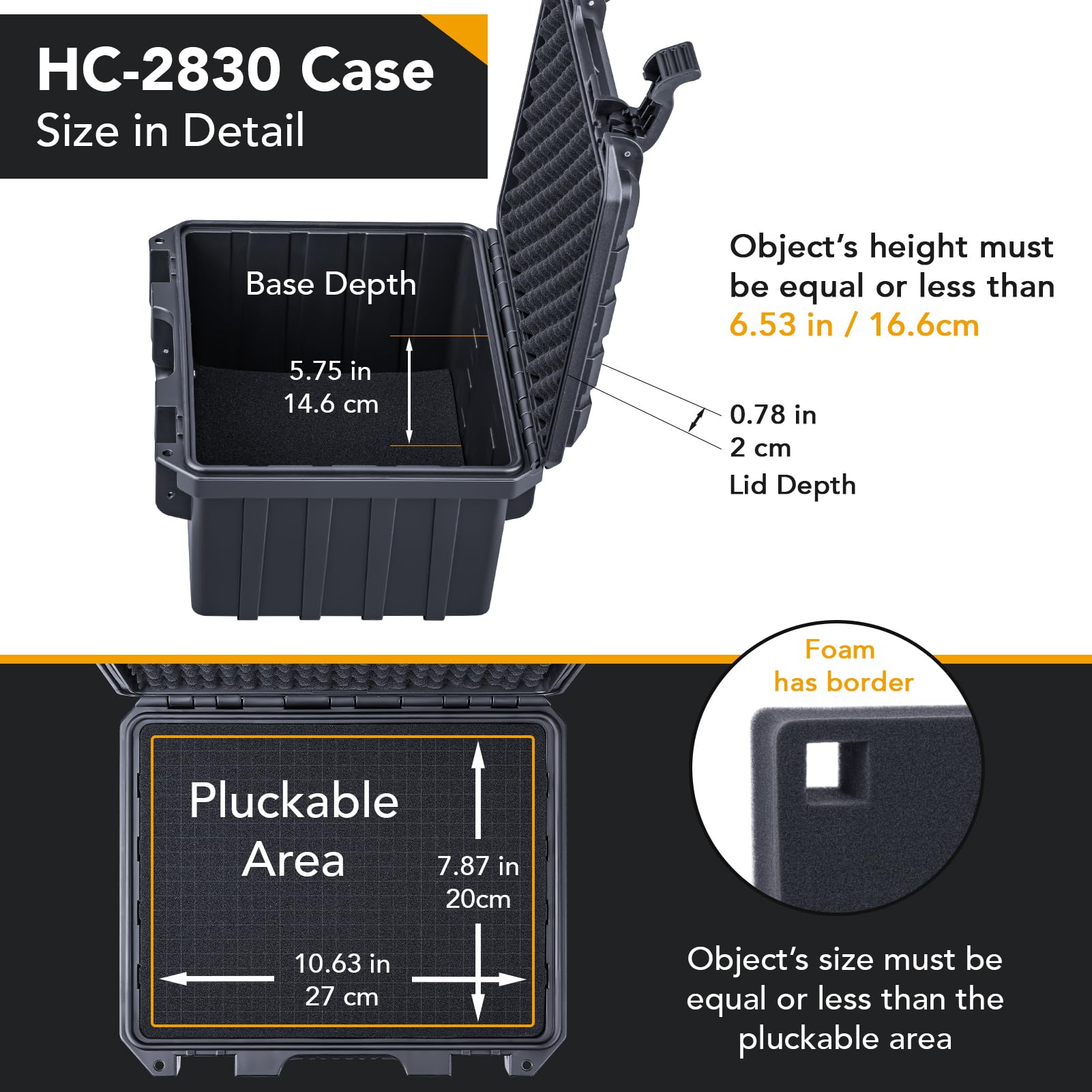 Lykus HC-2830 Maletín/Maleta/Estuche/Case rígida Impermeable con Espuma Personalizable, Tamaño Interior 28,2x22,2x16,6 cm, Adecuado para electrónica y más