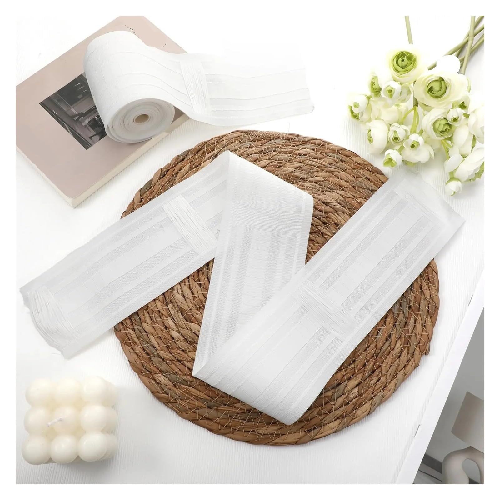 Rufflette pour Rideaux Bande de Rideau multifonctionnelle, Bande d'en-tête for Rideaux, Bandes plissées pincées, à tête étroite, Ceinture en Tissu(6m)