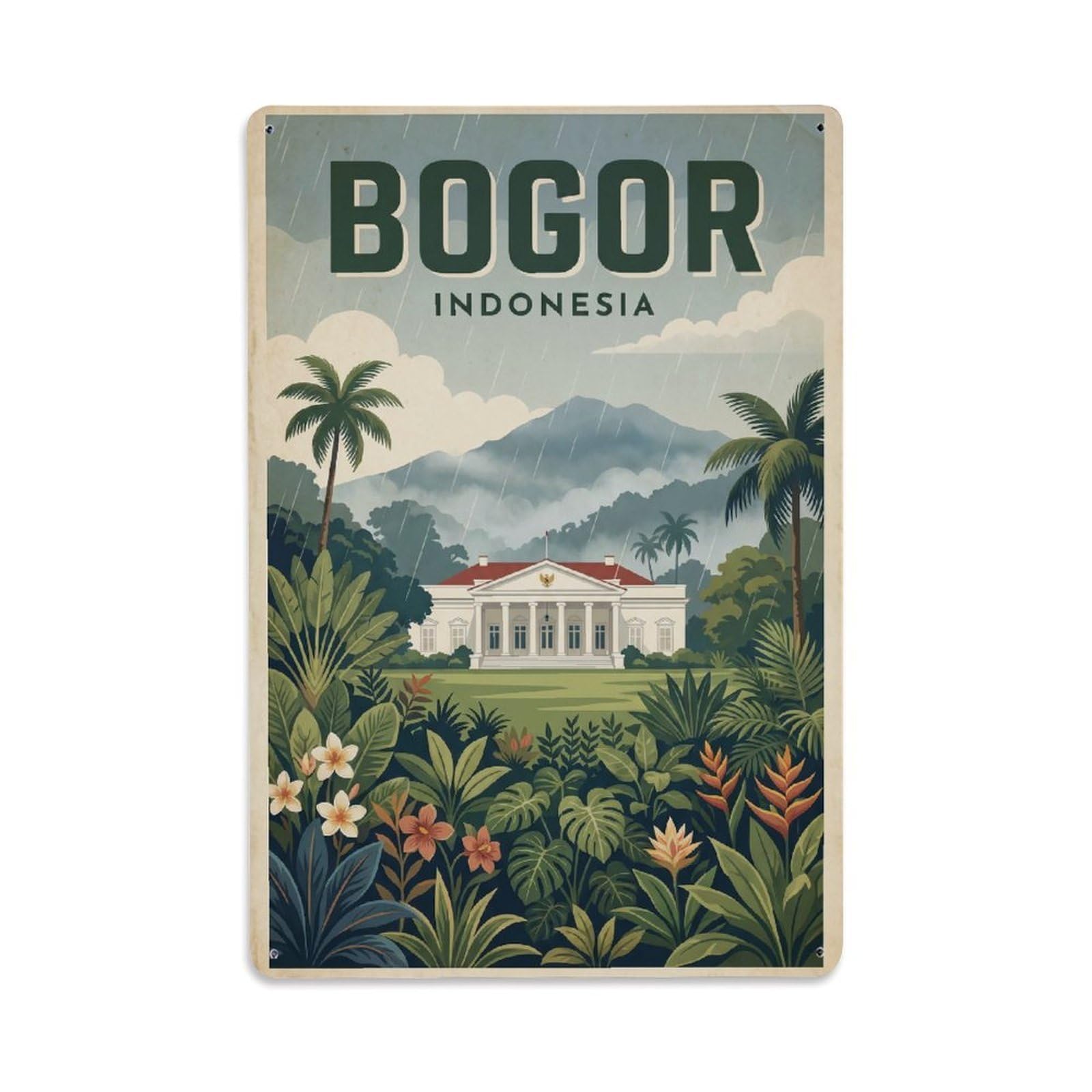 Indonesia Bogor Travel Vintage Metal Tin Sign Plaque Wall Decor for Cafe, Club Bar, Office, Garden Metal Poster 8x12Inch