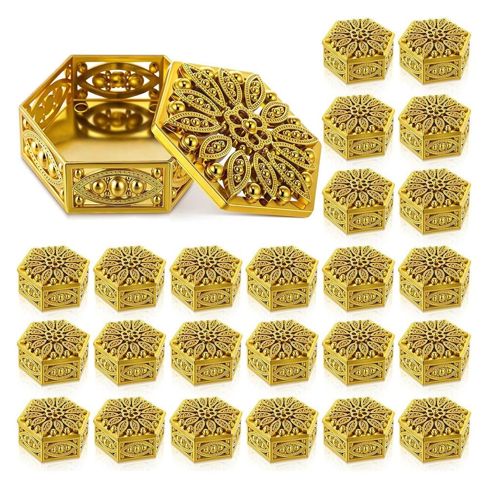 CTRLZS Decorative Golden Hexagon Box 24 Pcs Indian for Pooja Return Gifts Bulk Hollow Out Candies Containers