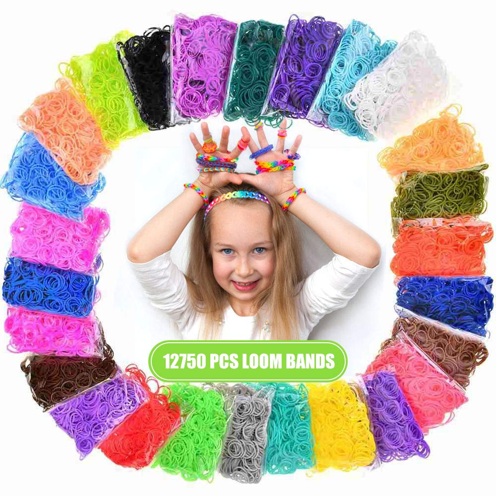 Leanking Rainbow Rubber Bands Loom Bracelet Kit, 12750+ Pieces in 26 Colors with 500 Clips & 6 Hooks, DIY Refill Crafting