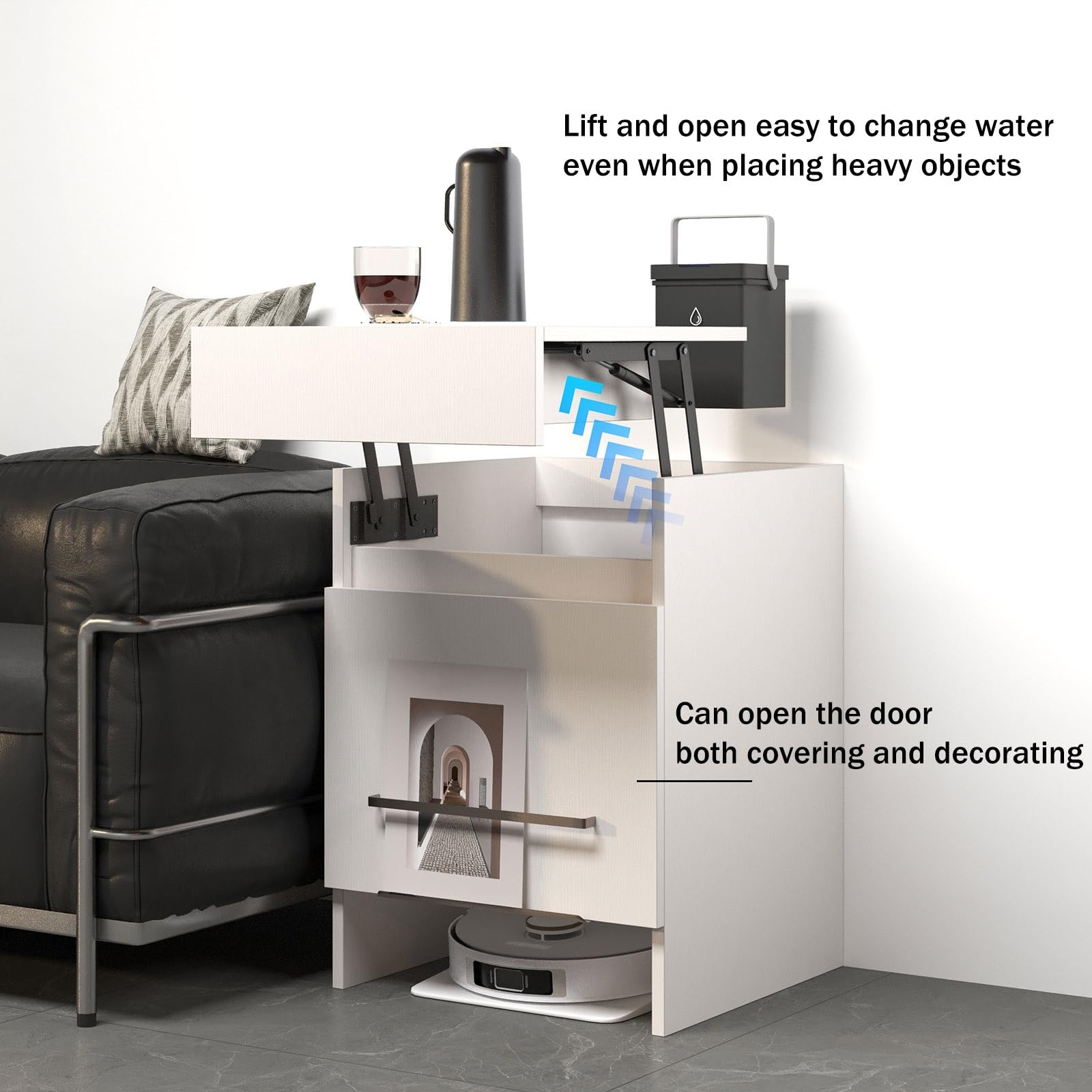 Aspiradora oculta de 71,5 cm, con puertas y puertas, diseño seguro para niños, para aspiradora robótica, fácil de agua, pestaña lateral para sala de estar, cocina, dormitorio (blanco)
