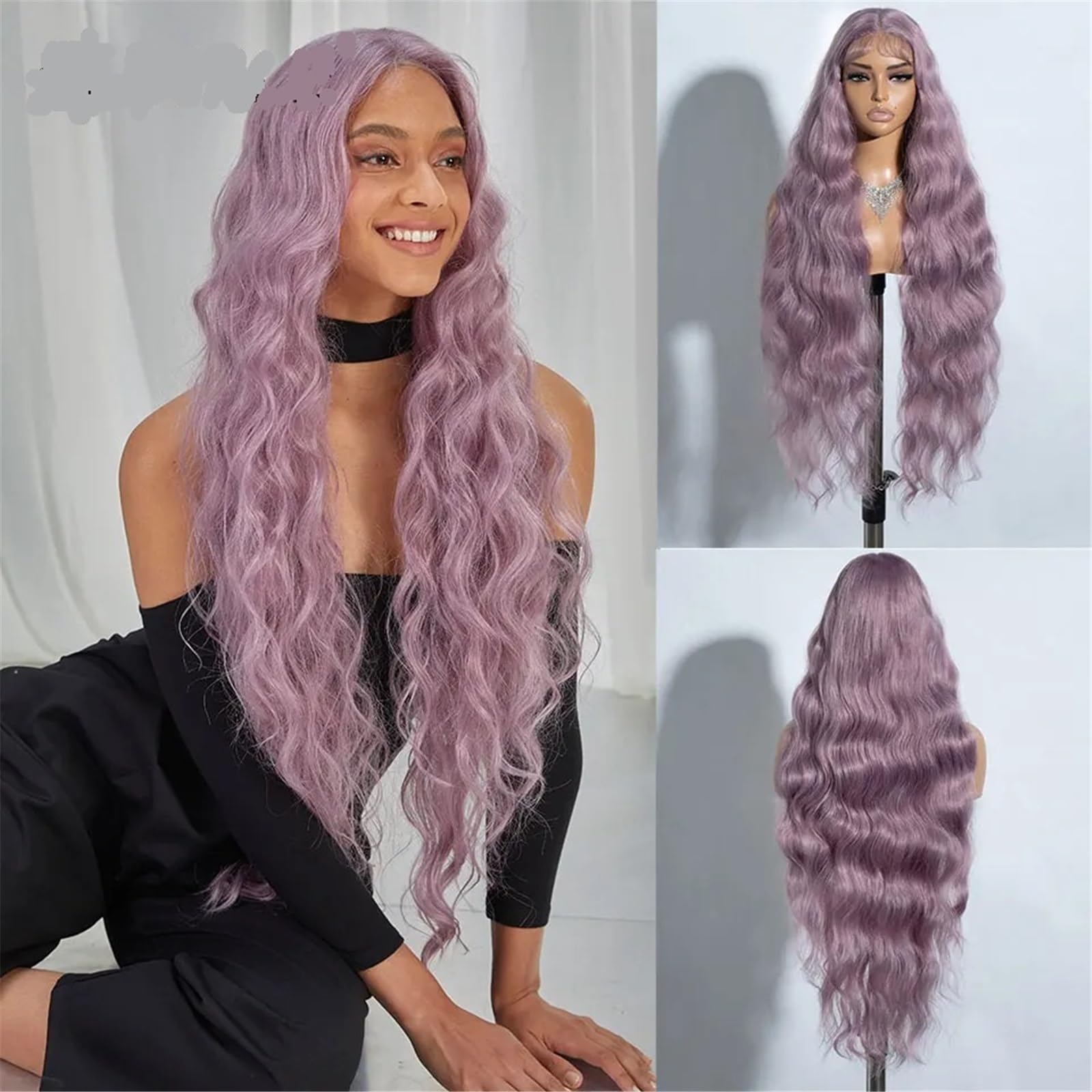 Umani Parrucca in pizzo ondulato da 36 pollici for le donne Cosplay viola