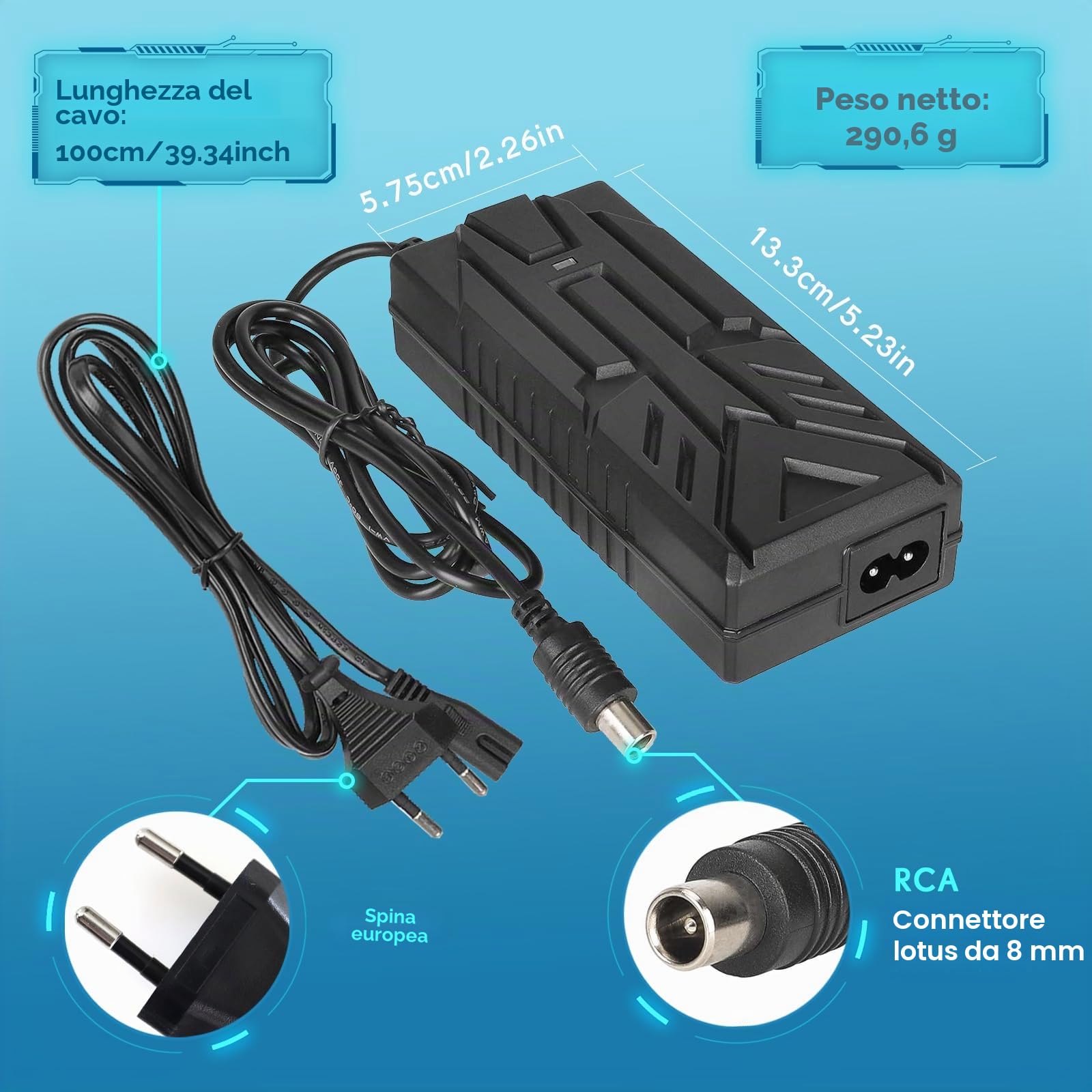 42V 2A Caricatore Monopattino Elettrico per Xiaomi M365,Pro,Pro 2,Mi 3,1s,Mi 4, 4 Lite, 5 Elite，Universale Caricabatterie Scooter Elettrico per Ninebot Serie, 85W 8MM DC Caricatore rapido EU