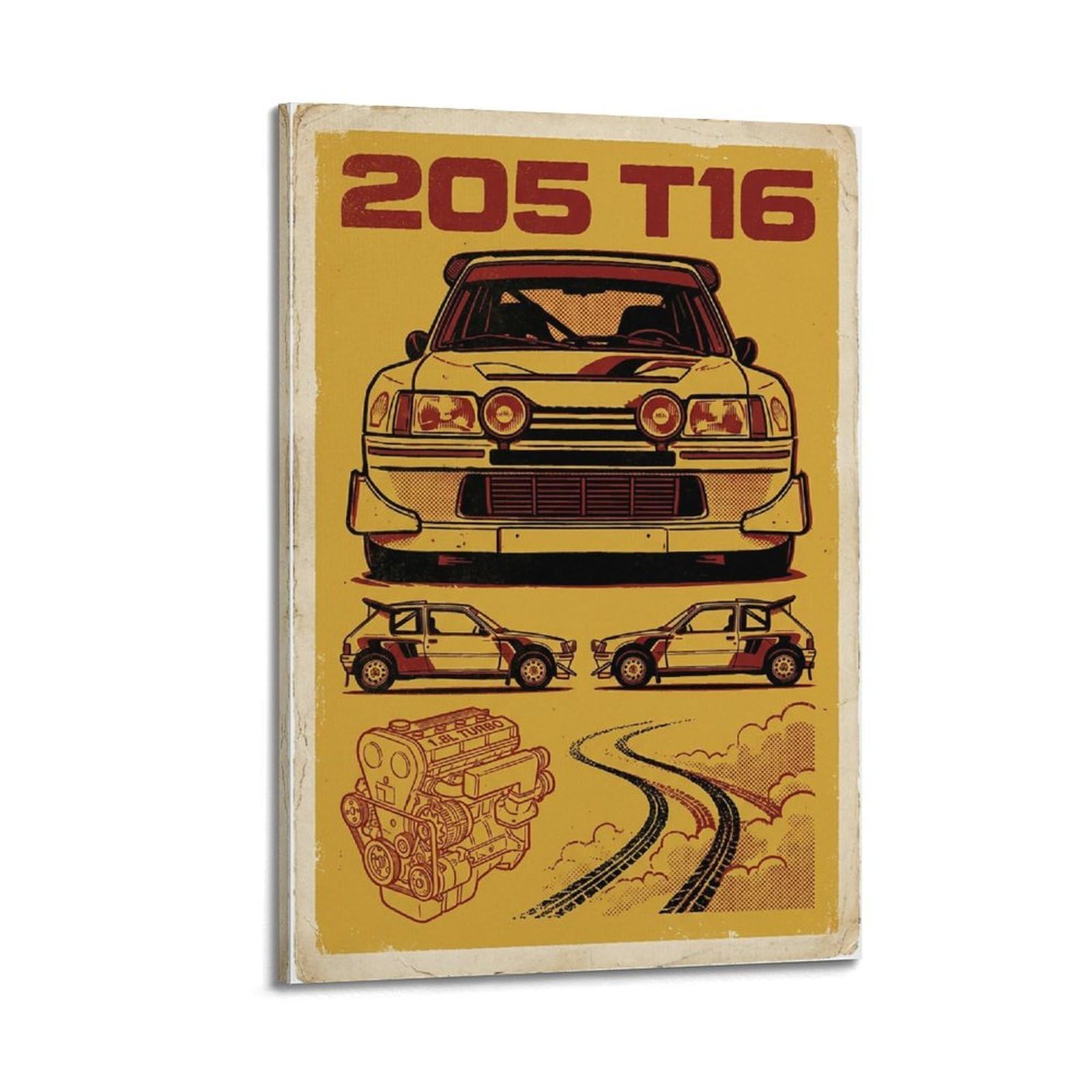 XKUGA Classic Rally Motorsport Poster 205 Turbo 16 Culture Modern Decorative Canvas Prints - Ideal Wall Art for Family, Man Cave, Game Room, Boys & Girls Bedroom 20x30inch(50x75cm)