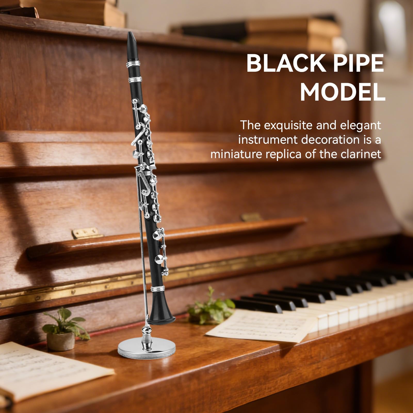 Mini Clarinetto in Miniatura con Supporto, Mini Strumento Musicale Ornamento Natalizio, Ornamento per la Casa (6,3)