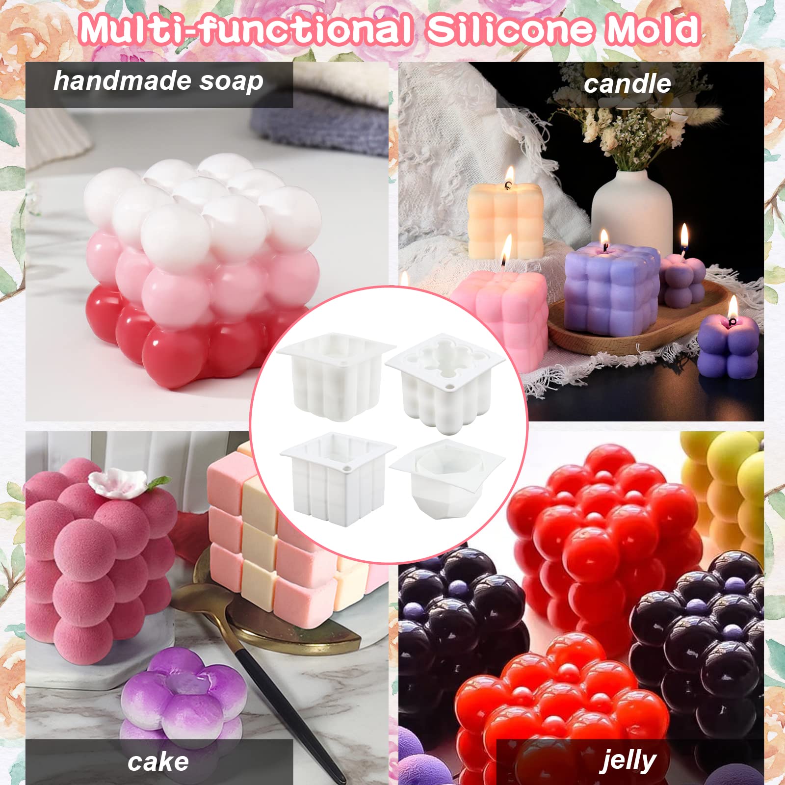 Stampo in Silicone a Forma di Cuore,4 Pezzi,3D per candele,Stampi Silicone Resina Epossidica,Stampo Cuore per Sapone,Dolci,Candele,Cubetti,Ghiaccio