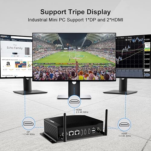 Miniatura 3 de BASOARO PC sin ventilador, Mini PC industrial Core i7 10810U, 64GB RAM 512GB SSD, Gigabit Ethernet, 2 RS232 COM, 2HD DP Triple Display, 6 USB, WiFi