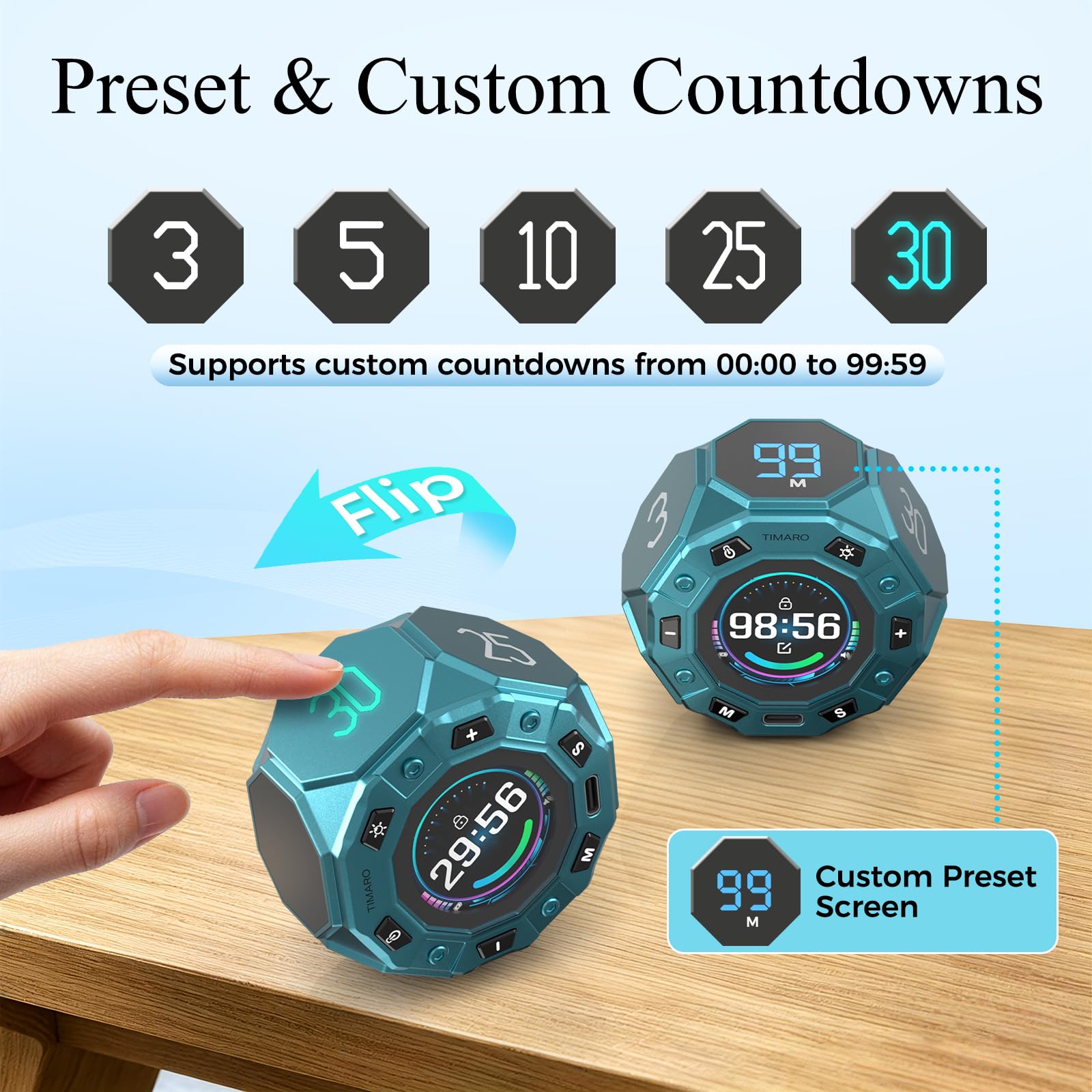 TIMARO Flip Pomodoro Timer mit 3/5/10/25/30 Min. Voreinstellungen, magnetischer Produktivitäts-Timer mit benutzerdefiniertem Countdown & Stoppuhr, visueller Fokusuhr für Studium, Arbeit, ADHS & Kochen