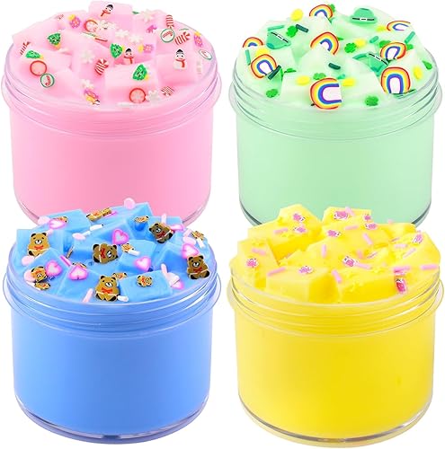 Paquete de 4 cubos de gelatina de mantequilla, medio transparente, perfumada crema, masilla de masilla para niñas y niños, regalos de fiesta, suave