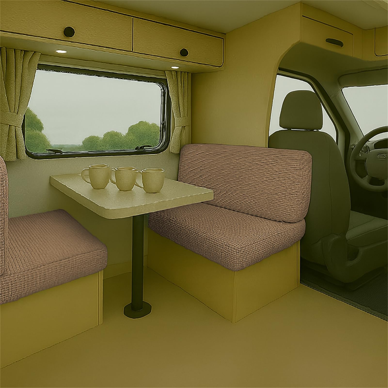Stretch Jacquard RV Cushion Cover – Sofa Seat Protector for Campervan, Motorhome or Caravan, Pet Friendly, Hair Resistant, Easy Clean, Washable, Slip-Resistant Fit (Khaki,L 135-165cm W 65-95cm)
