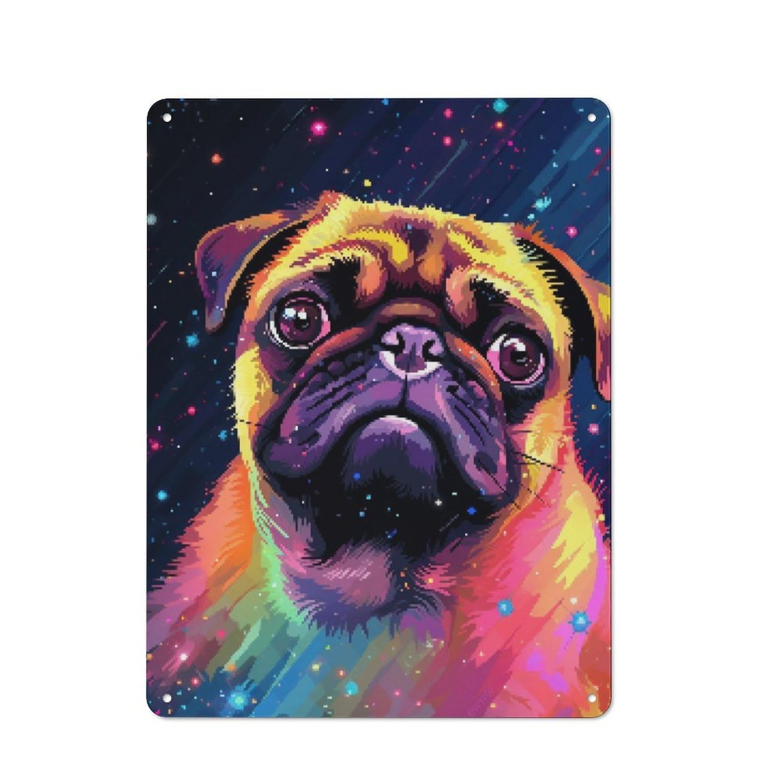 Junmoney Inspirational Space Pug Metal Wall Sign 40X30cm Featuring For Café Or Restaurant, For Vintage Wall Decor Fans, For Metal Sign Collectors