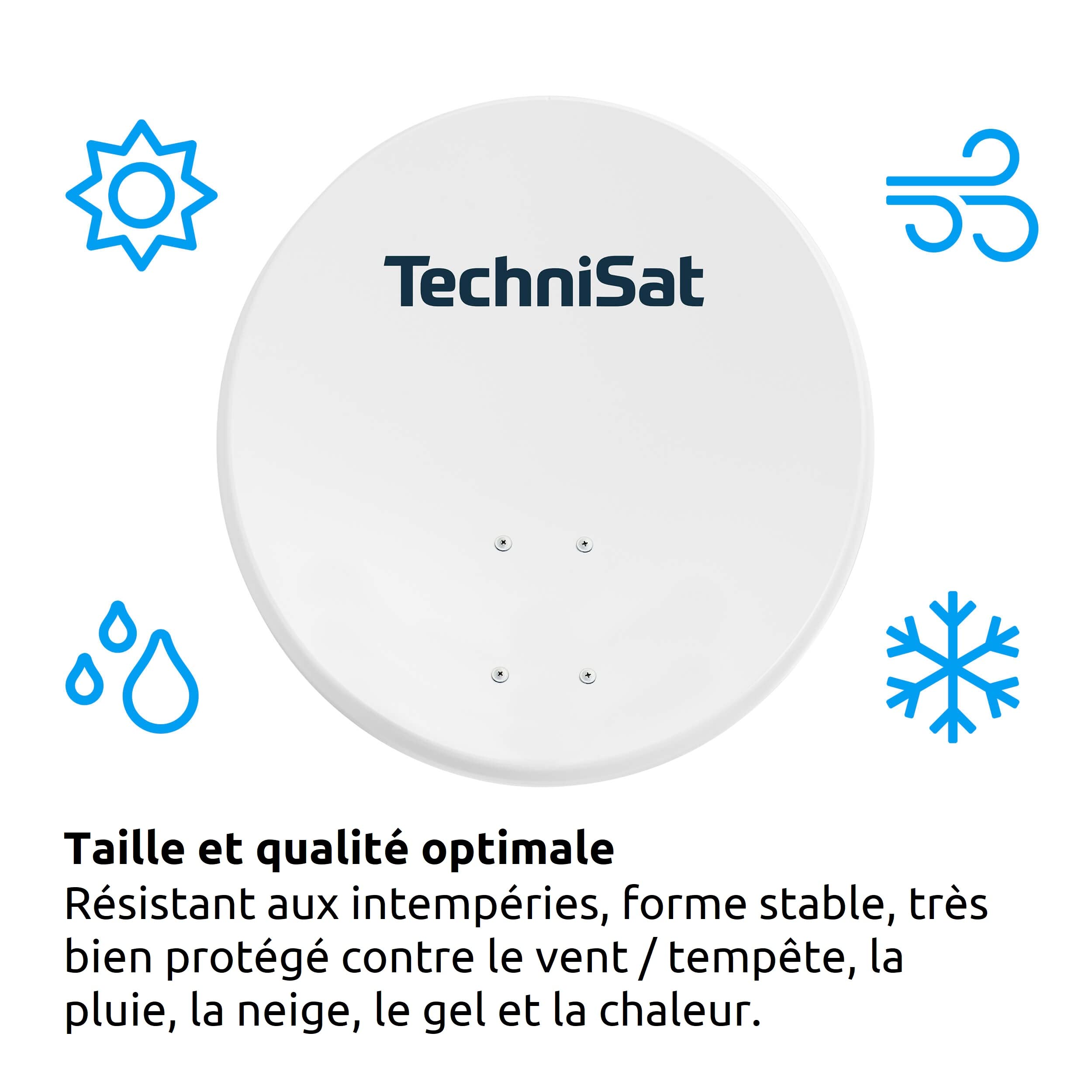 TechniSat TECHNITENNE 60 - Antenne parabolique pour 2 participants (Installation Satellite numérique de 60 cm, kit Complet Comprenant avec Support de mât et LNB Twin Universel) Gris Clair