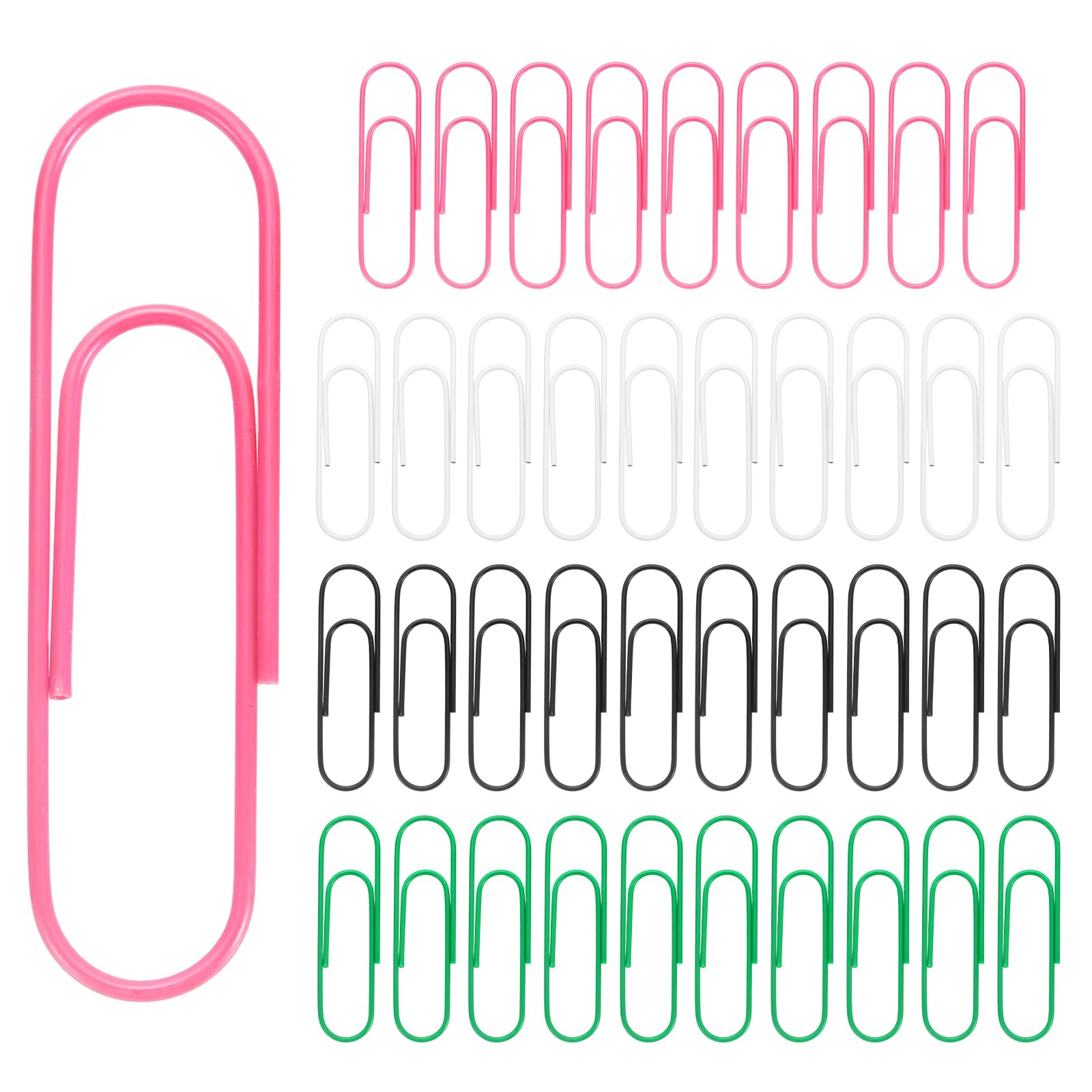 PATIKIL 4 Inch Large Paper Clip, 40Pcs Big Paper Clip Metal Giant Extra Large Rust-Proof Strong Bulk for Home Office Supplies Organizing Files Document Bookmark, Black/White/Green/Pink