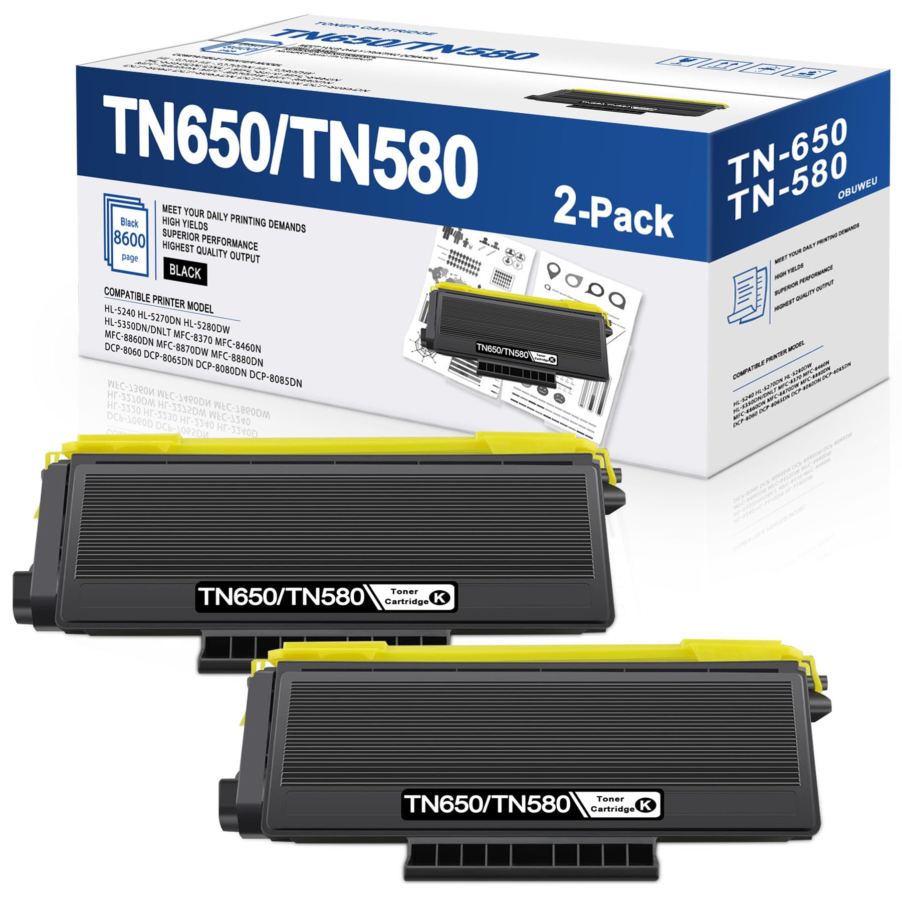 TN650 TN580 High Yield Toner Cartridge - Replacement for Brother TN650 TN-650 TN580 TN-620 to use with HL-5370DW HL-5250DN HL-5340D HL-5240 MFC-8480DN
