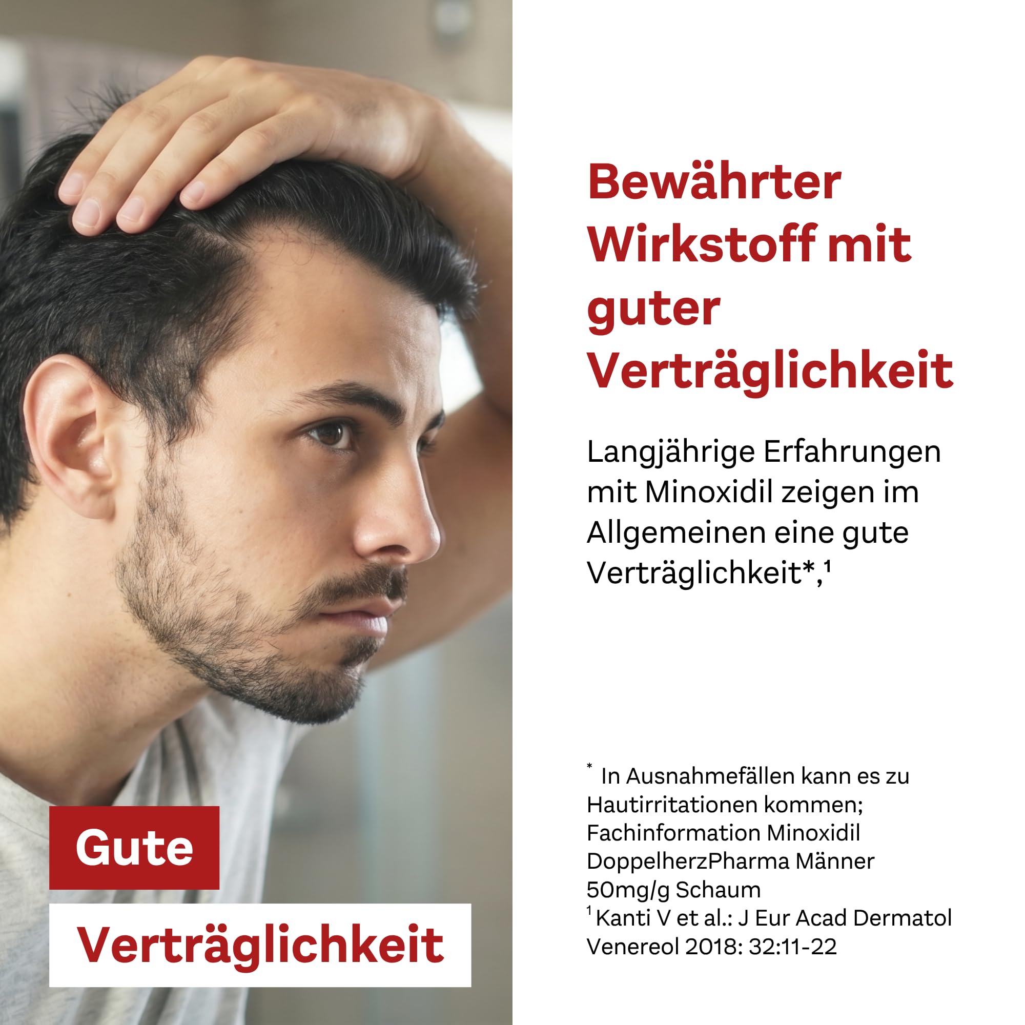 Minoxidil DoppelherzPharma Männer 50 mg/g Schaum zur Anwendung auf der Haut (Kopfhaut) – Arzneimittel zur Behandlung von erblich bedingtem Haarausfall bei Männern ab 18 Jahren (3 x 60g)