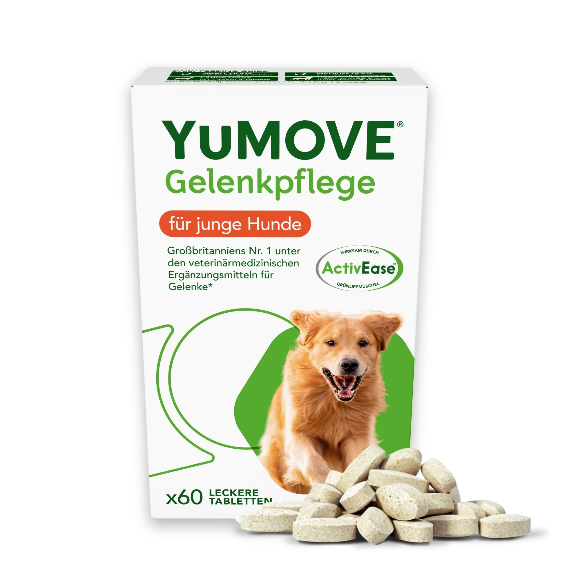 YuMOVE Gelenktabletten Hund Bis 5 Jahre 60 Stück - Patent Angemeldet ActivEase Grünlippmuschel Hund  Glucosamin Junge Hunde - Frühzeitige Unterstützung Gelenke  Beweglichkeit - Hunde Gelenktabletten