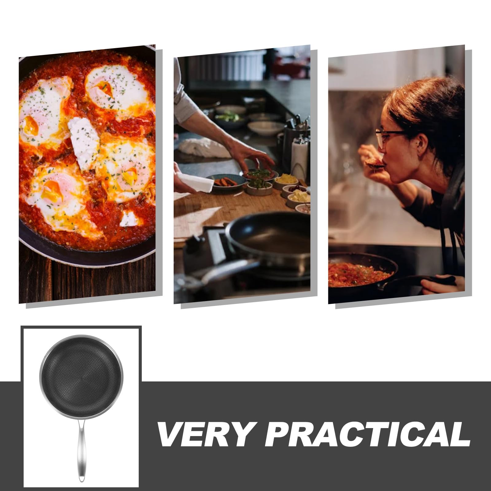 Toyvian Wok in Acciaio Inossidabile Antiaderente Manico Ergonomico e Design Semplice per Cucina e Grill, Padella Portatile per Verdure e Uova