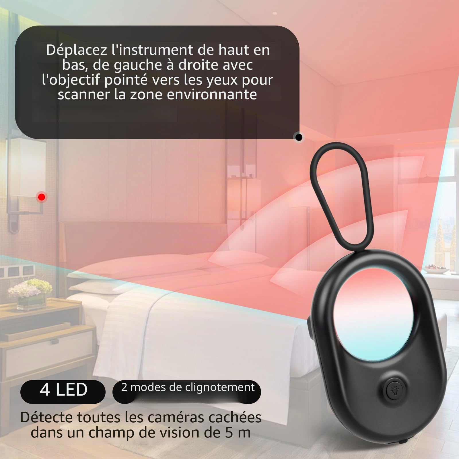 LWMTT DéTecteur De CaméRa CachéE,DéTecteur De Bugs,Micro Espion DéTecteur, 720h - Autonomie en Veille, Portable pour Hôtel, Maison, Bureau, Voiture & Vestiaires (Noir)
