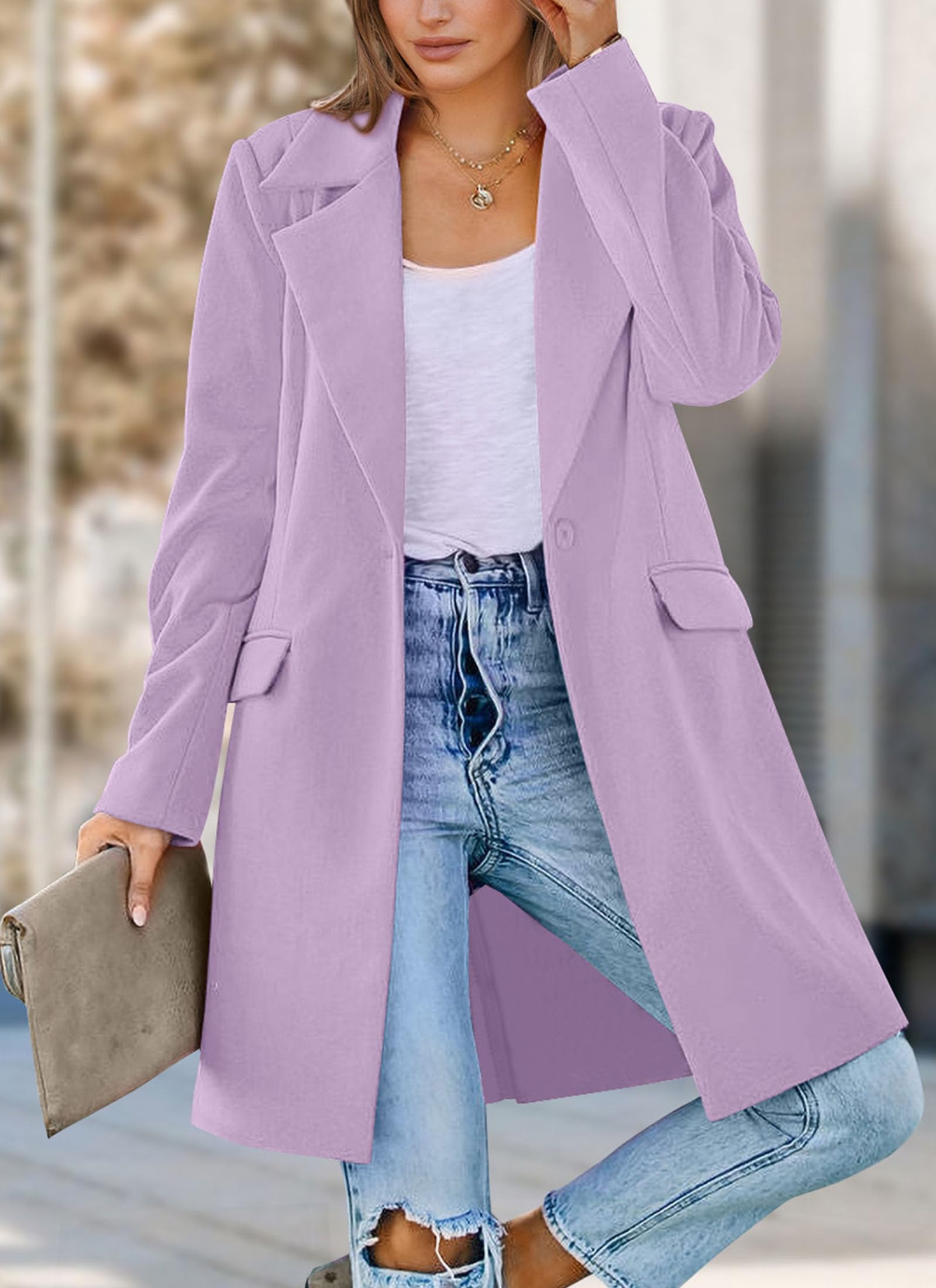 PRETTYGARDEN Women's Business Casual Long Blazer Jackets(Purple,S) view 6