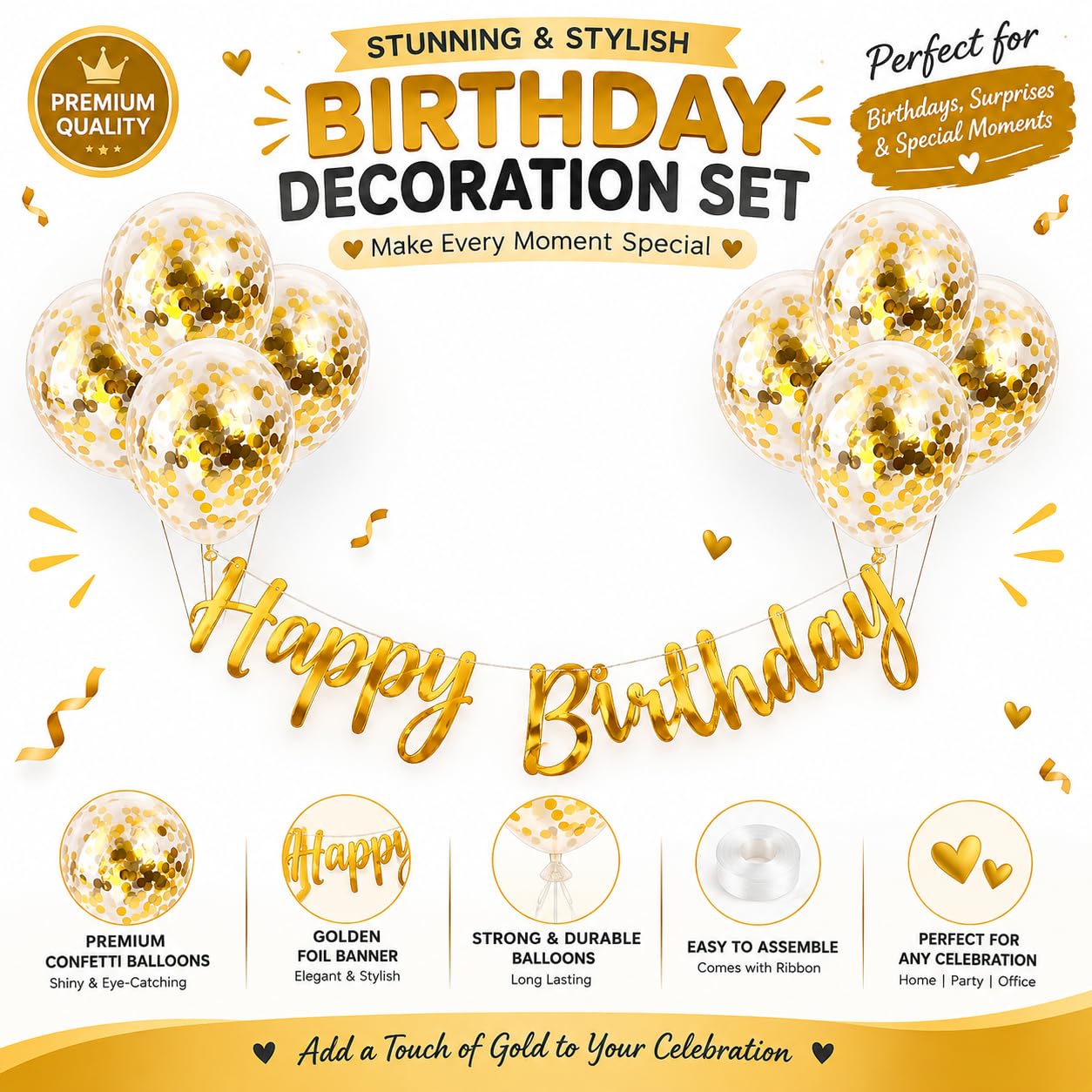 Gold Anniversary Banner Kit - Confetti Balloons -3