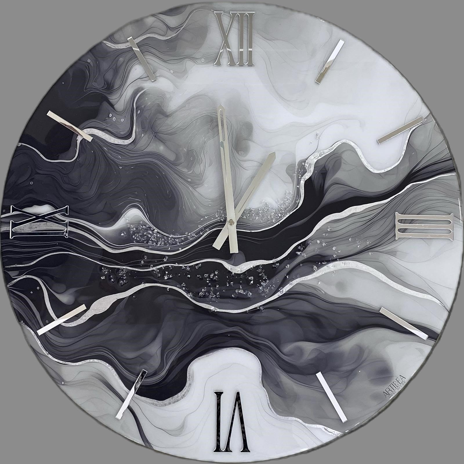 Generico Orologio da Parete, Soggiorno, Cucina, Moderno,Effetto marmo, Base legno, Lavorazione a resina, Numeri a rilievo, Diametro disponibile 40/60/80/100 cm, Made in Italy (100cm, Ulivo