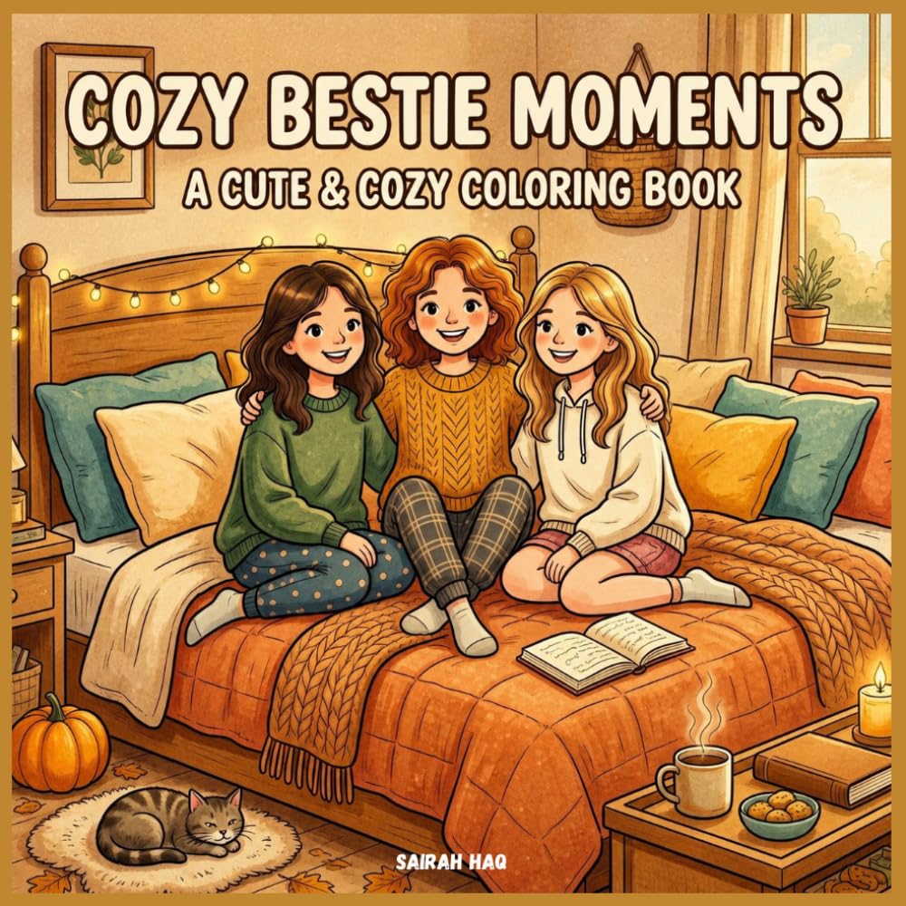 "Cozy Bestie Moments" A Cute & Cozy Coloring Book: A Cozy Friendship Coloring Book for Teen Girls Featuring Sleepovers, Autumn Days, Self-Care Moments & Cute Bestie Adventures