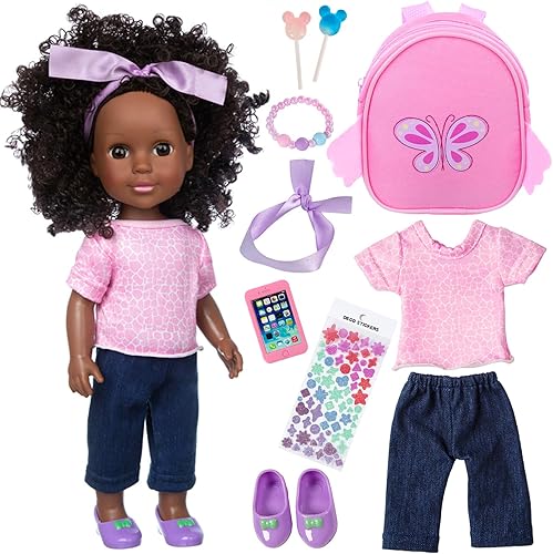 Ecore Fun Muñeca negra de 14.5 pulgadas de 14.5 pulgadas, juego de ropa y accesorios africanos, lavables y realistas, de silicona, el mejor regalo