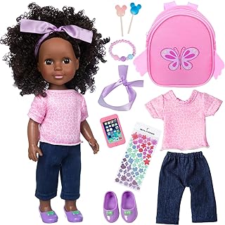Ecore Fun 14.5 Inch Black Doll 14.5 Inch Baby Girl Doll and Clothes and Accessories Set African Washable Realistic Silicone Girl Dolls - Best Gift for Girls