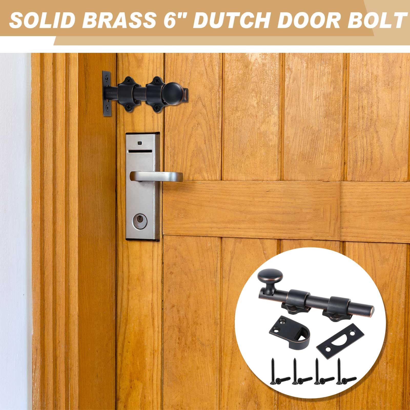 Tandefio 2 pernos de puerta holandeses de 6 pulgadas de latón macizo resistente, pestillo deslizante para puerta, pestillo de ático para granero deslizante holandés (bronce)