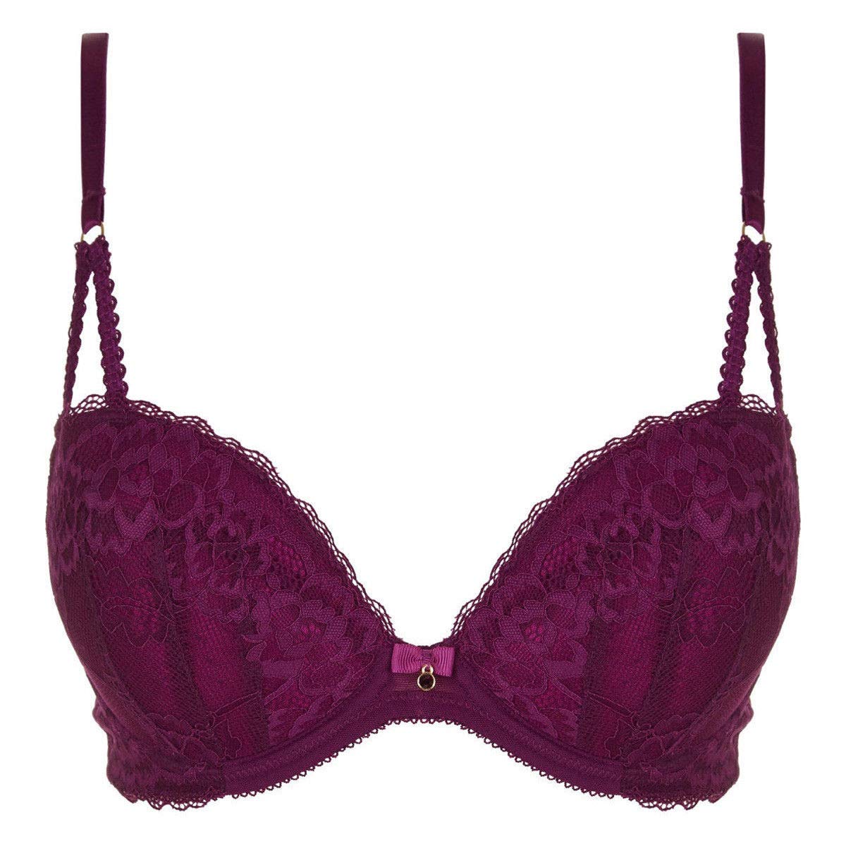 Womens Sexy Lingerie 2 Push Up Plunge Bra | Sexy Lace Bra, Underwire with Centre Bow | Adjustable Straps