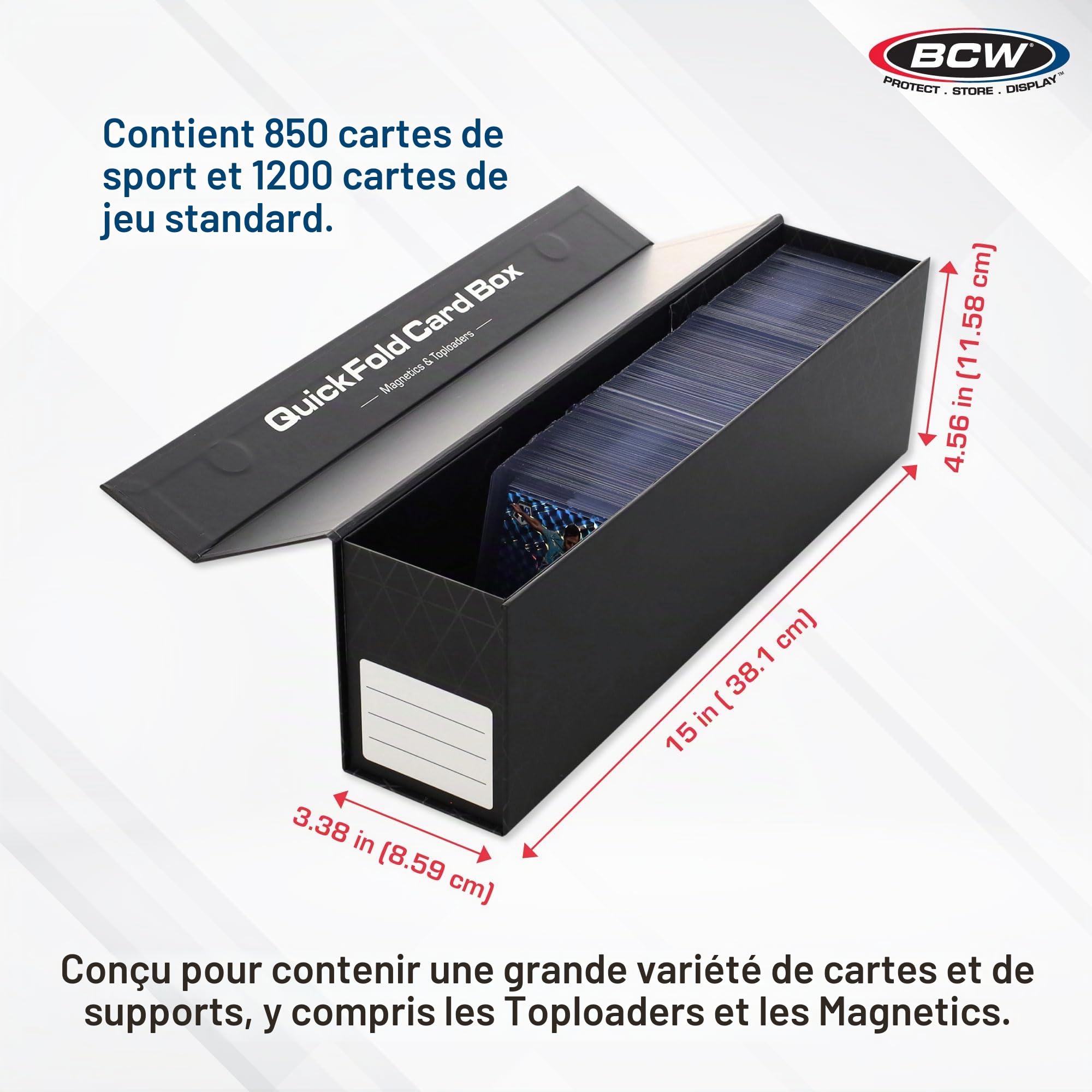 BCW QuickFold Lot de 3 boîtes de rangement pour cartes à fermeture magnétique pouvant contenir 850 à 1 200 cartes chacune – Convient aux chargeurs et aux porte-cartes magnétiques – Facile à assembler