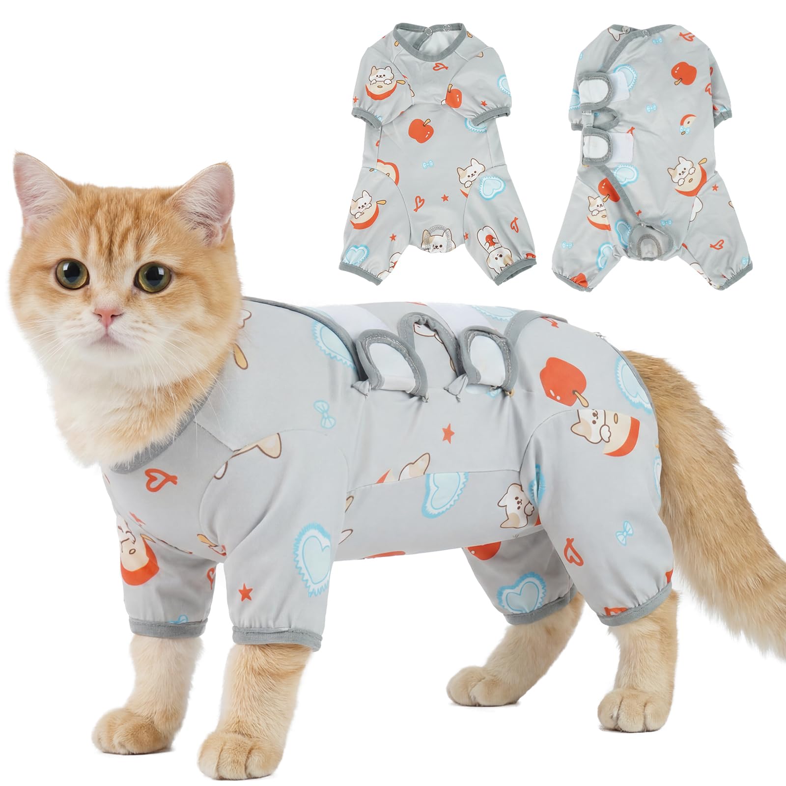 PUMYPOREITY Cat Recovery Suit, Lightweight Surgery Kitten Onesie Full Body Kitten Surgery Recovery Suit Long Sleeve Anti Licking Suit For Cats Cover Legs, Stop Grooming(Light grey, S)
