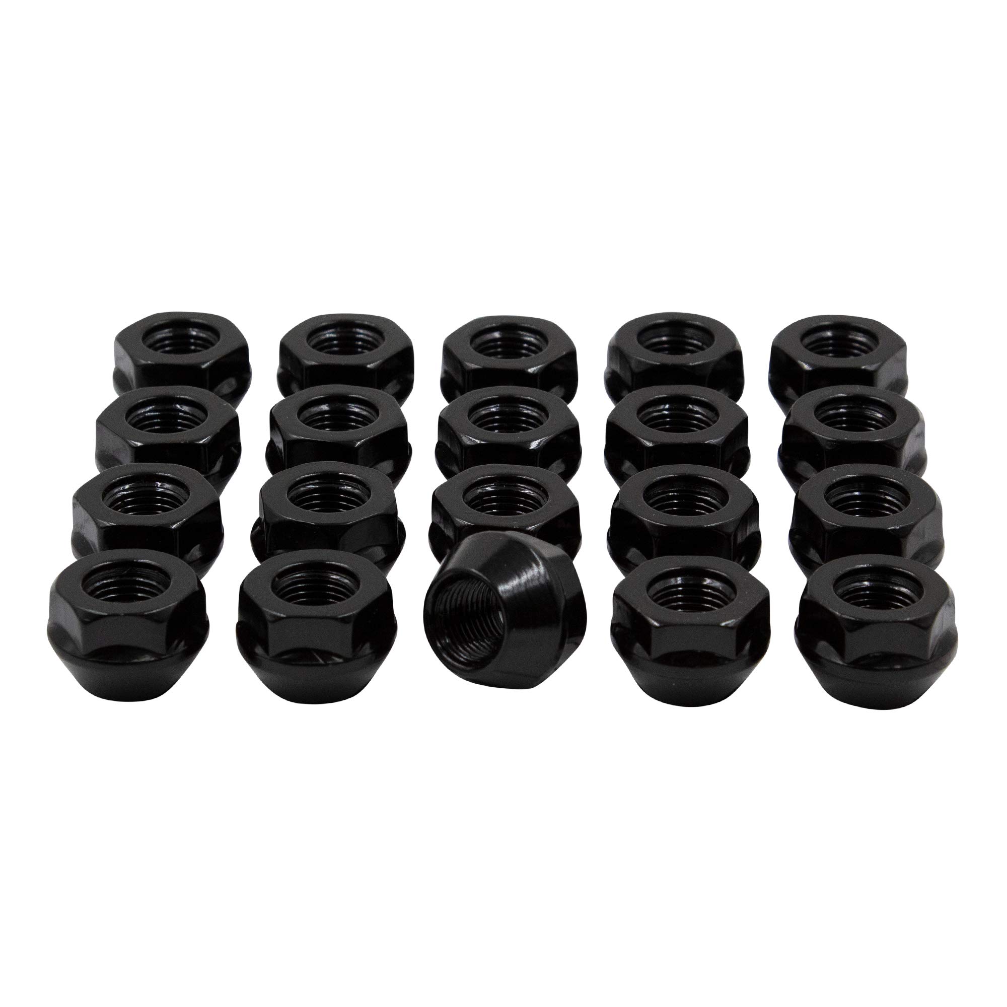 Wheel Accessories Parts 20 Pcs M14x1.5 14x1.5 Thread 0.8" Long Open End Bulge Acorn Lug Nuts Black 7/8" 22mm Hex Fits Jeep Wrangler Gladiator ｜ Ram 1500 1500 Classic
