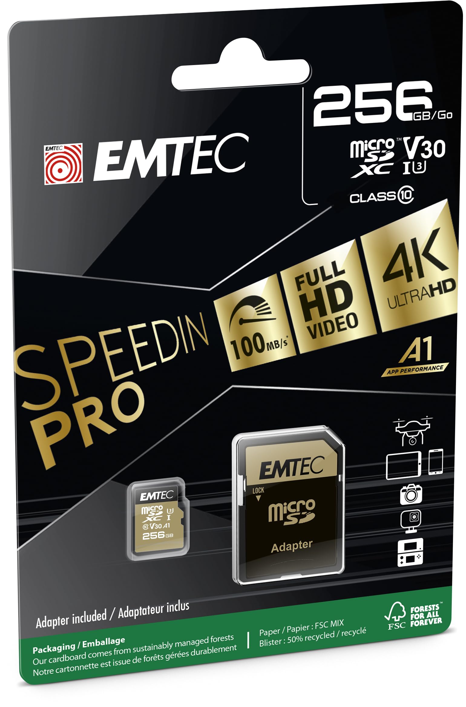 EMTEC SpeedIN Pro microSD USH I U3 A2 256 GB