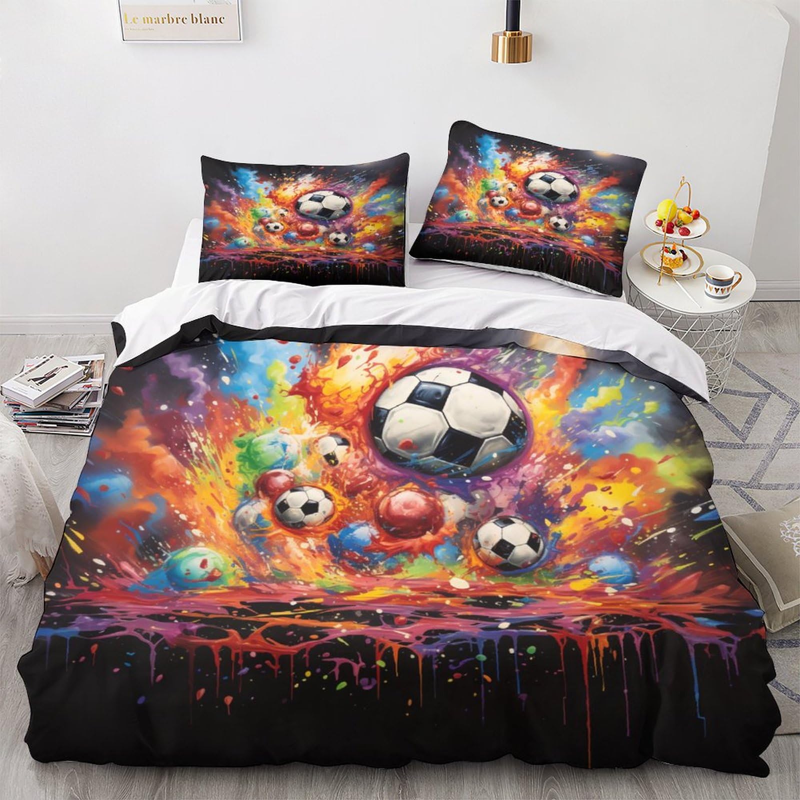 Parure de lit football 220x240 cm le cadeau parfait pour enfants et adultes