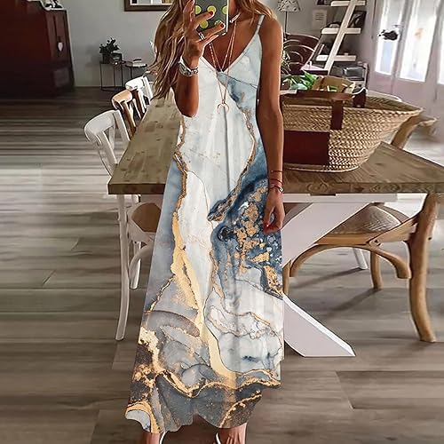 Miniatura 2 de Vestidos florales de verano para mujer, sin mangas, dobladillo oscilante, asimétrico, maxi vestido con estampado de mármol, vestidos de sol de