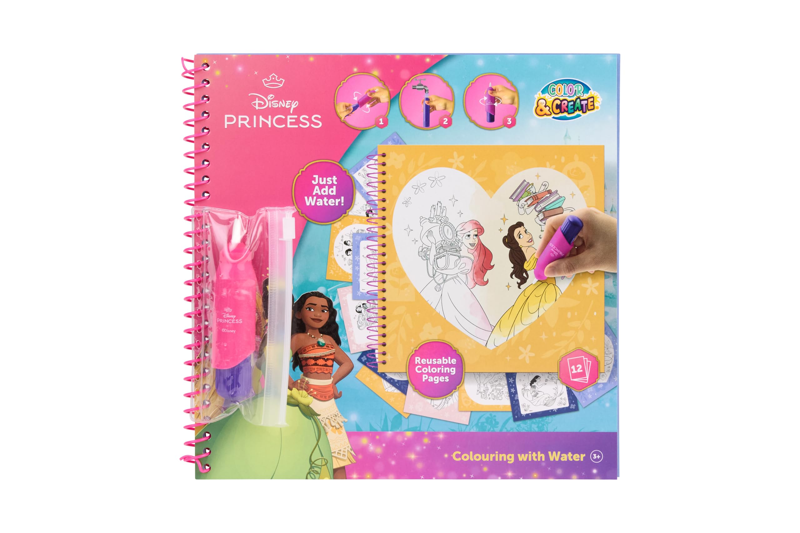Disney Princess Colouring Book with Water, multicoloured, 22.5 x 22.5 cm