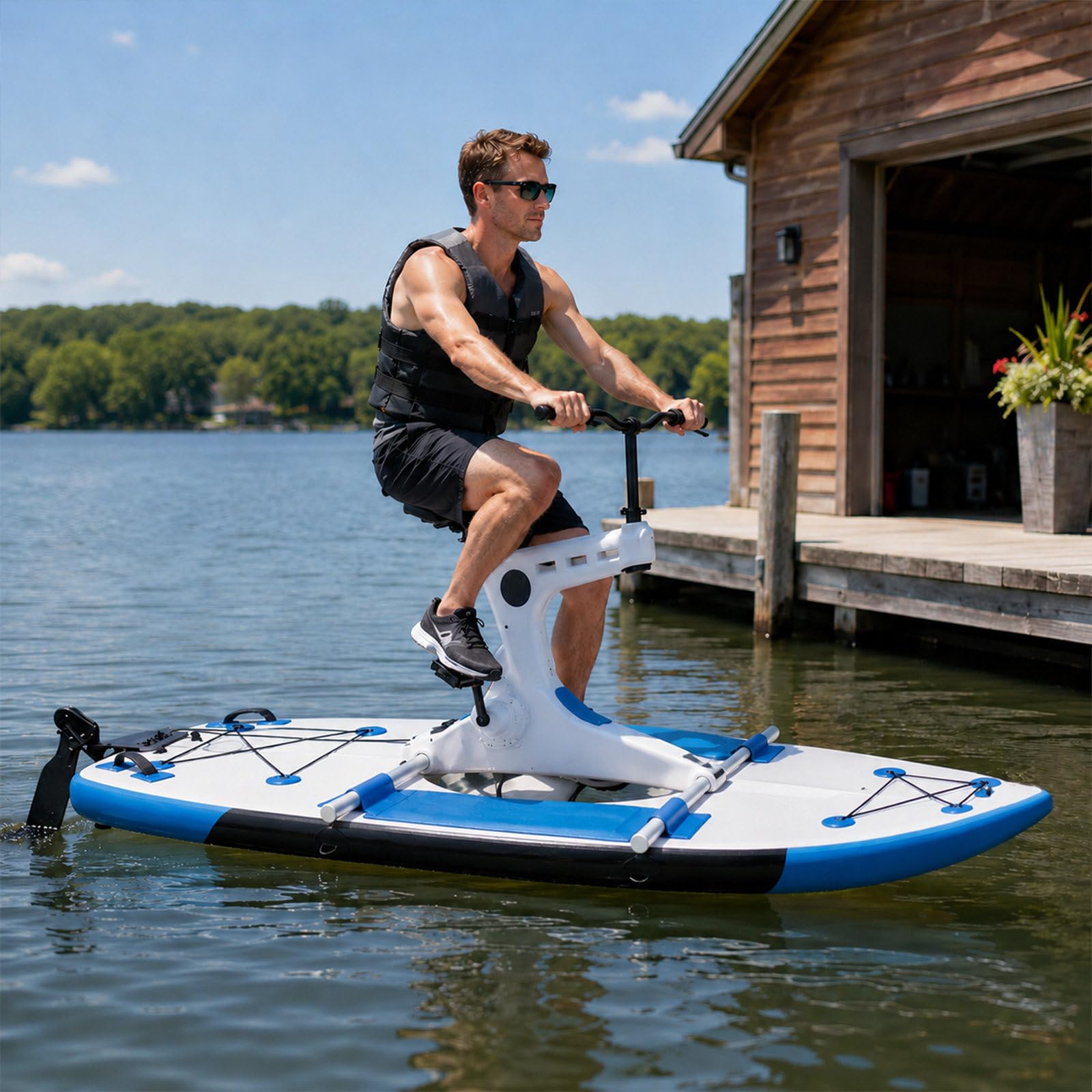QJJML Water Bike For Adults, inflatable pedal water bike, Pedal Water Bike, One Person Pedal Boat For Lakes, Gentle Rivers, Resorts And Water Parks,Simple structure Blue