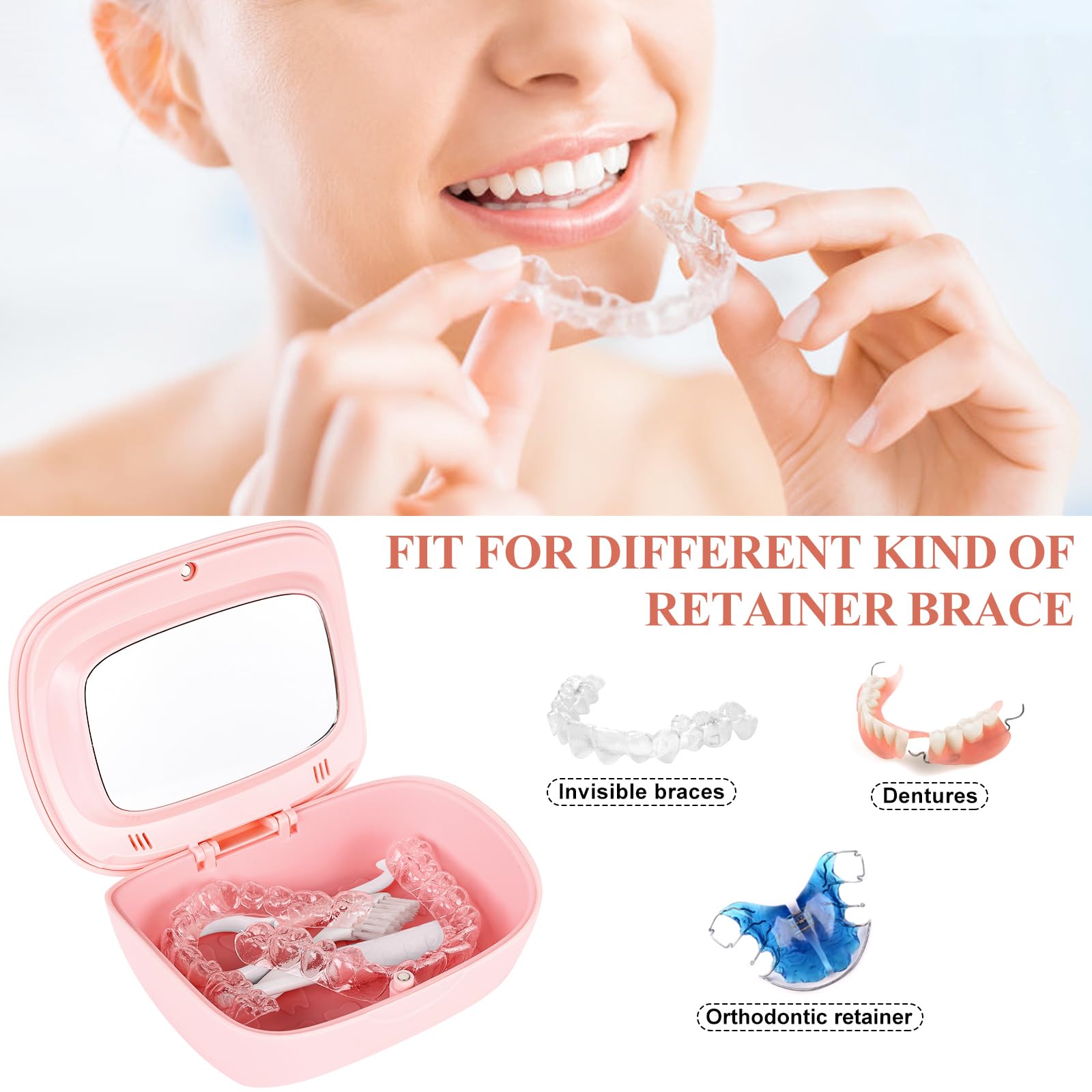 Funda alineadora de doble capa, estuche de retención con espejo, soporte de retención con herramienta de extracción y cepillo de limpieza con agujeros de ventilación compatible con funda de alineador,