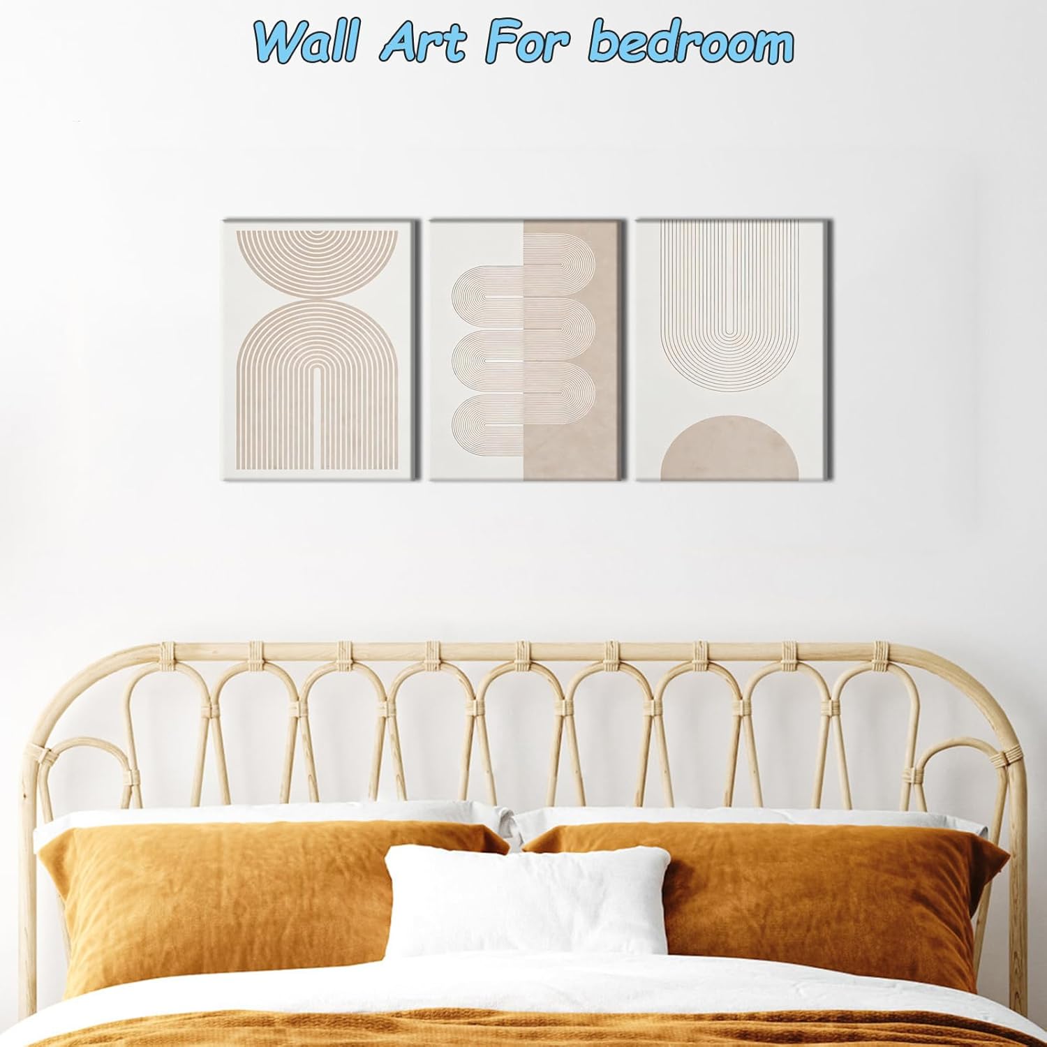 Pennimor 3Pcs Framed Neutral Abstract Canvas Wall Art, 12x16in Geometric Boho Wood Wall Decor, Modern Minimalist Artwork Printing for Living Room Bathroom Bedroom Home Farmhouse Decoration