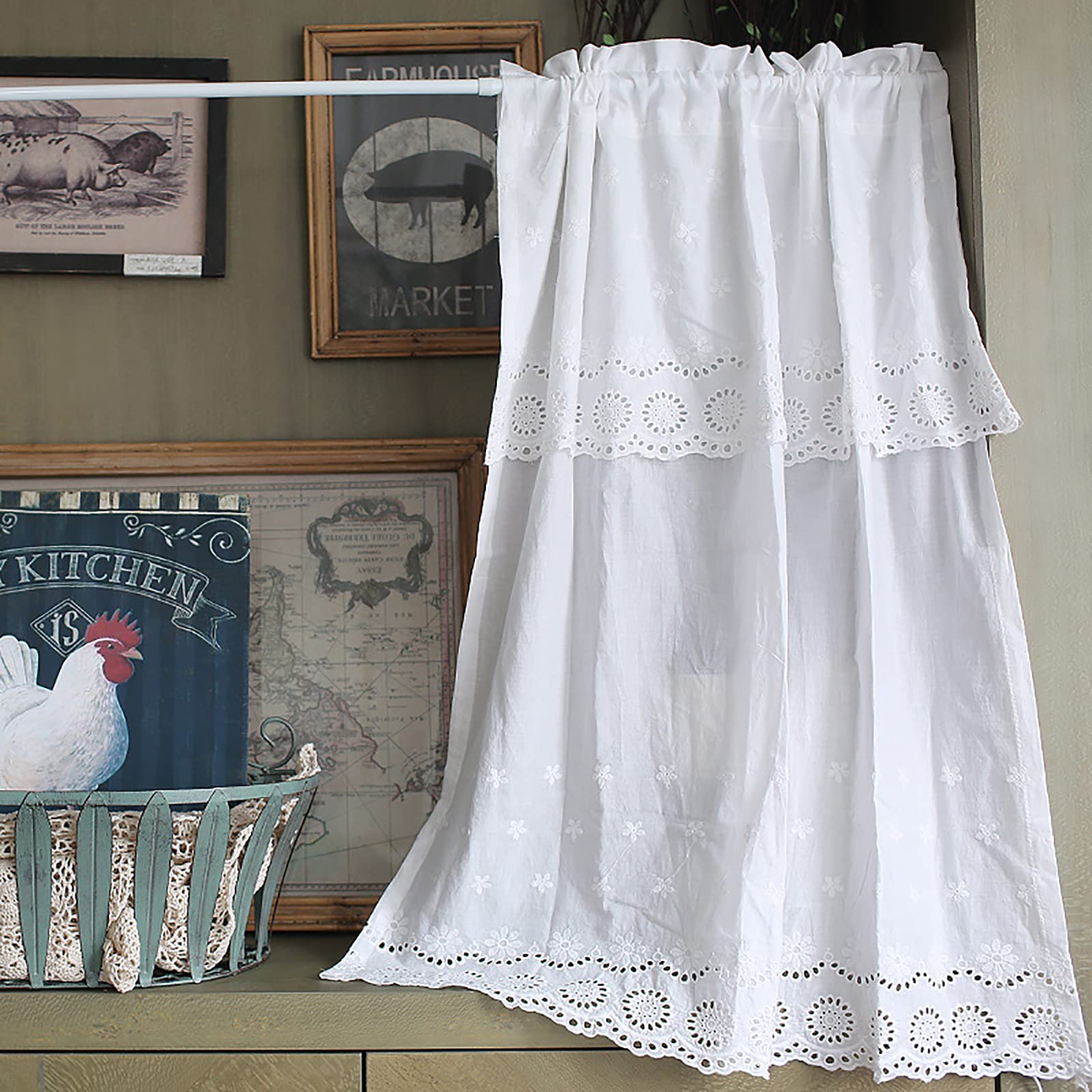 QYHSS 130 * 93cm Sun Flower With Short Curtain,American Pastoral White Small Window Curtain,Cotton Half Curtains For Cafes,Office,Bedrooms,Garden,Bistro,Desk,Closet