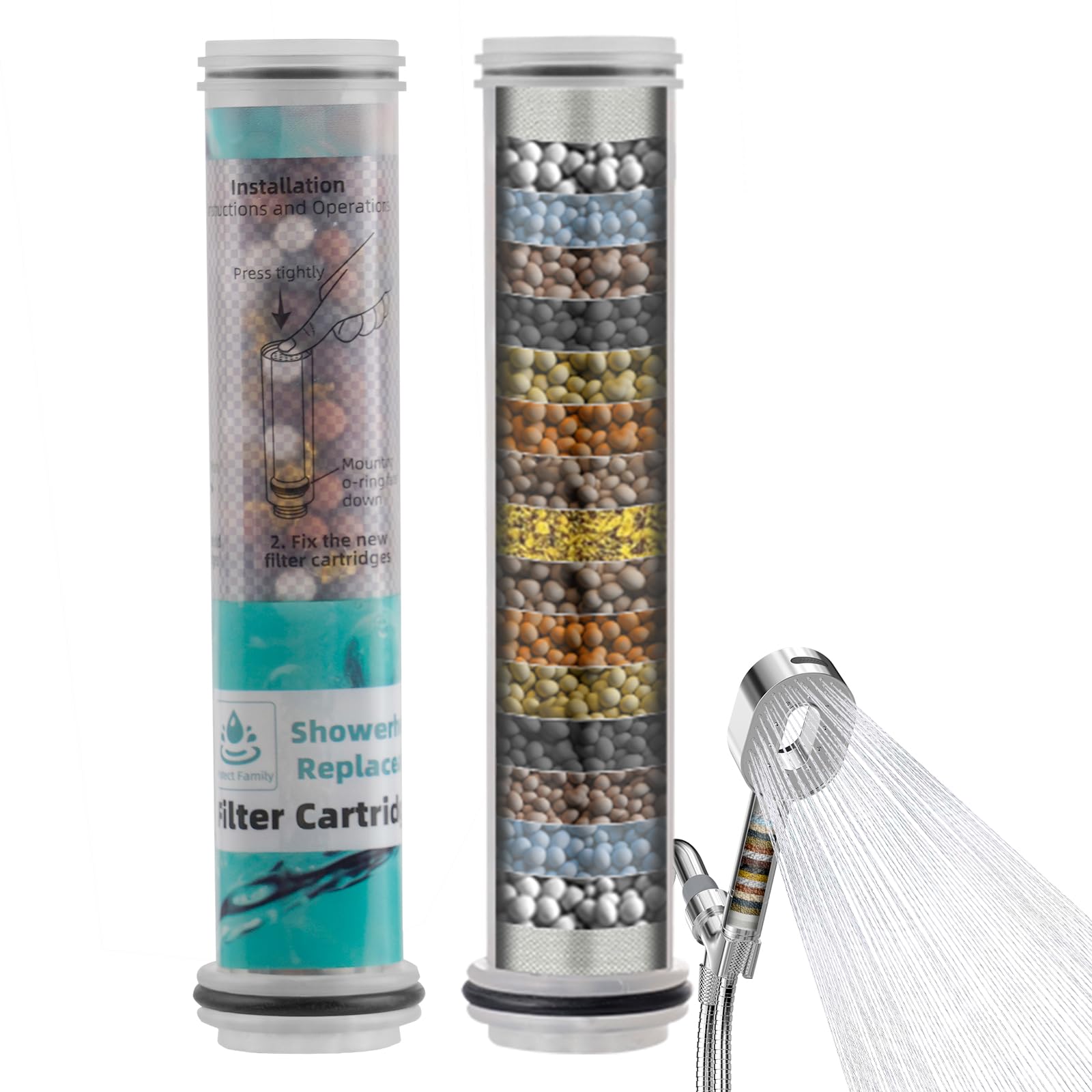 Hibbent 2 Pack Shower Filter Replacement Cartridges Compatible with Hibbent Handheld Shower Head, Hard Water Softener, Removes Chlorine and Heavy Metals for Improved Skin & Hair