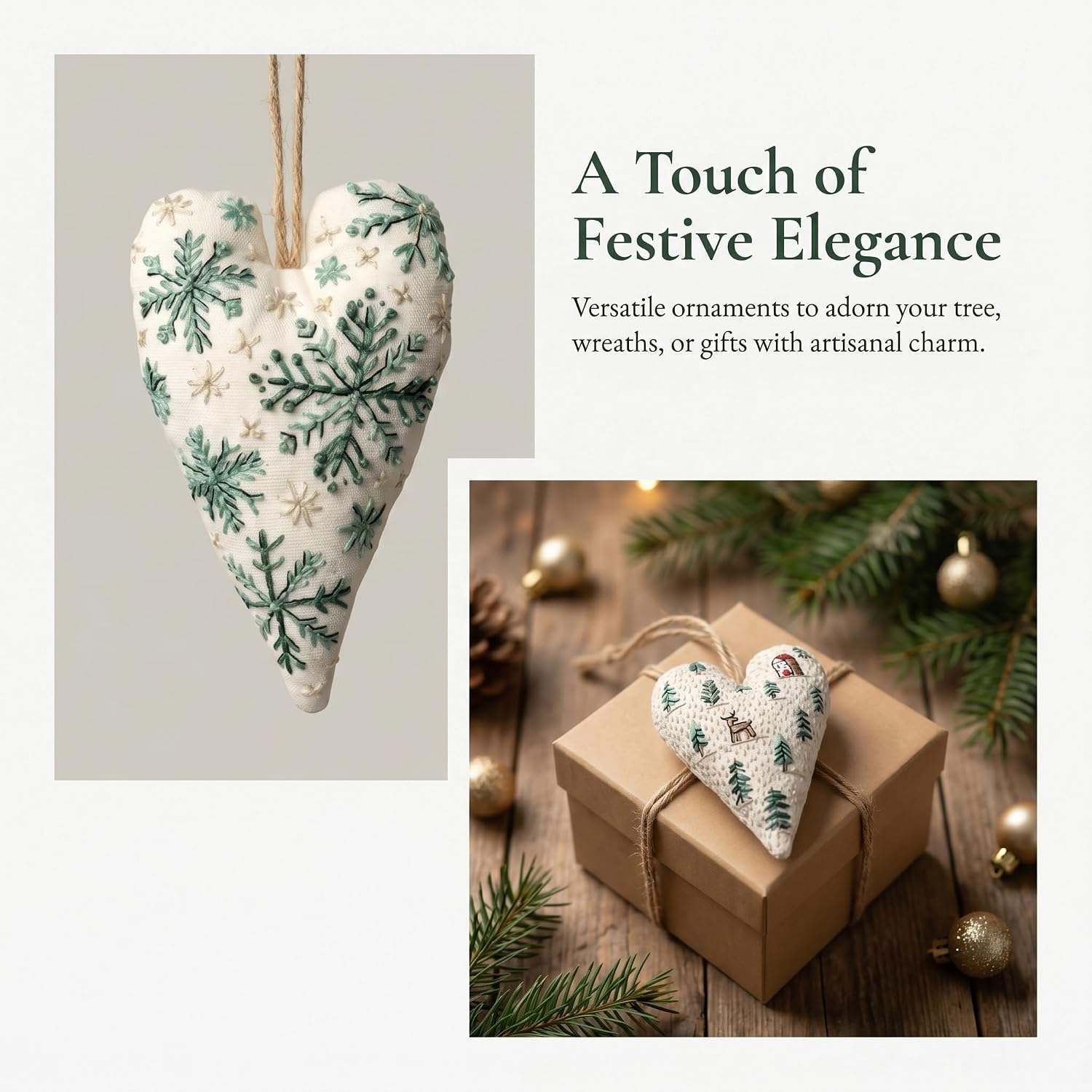 DIY Heart Christmas Tree Embroidery Kit 8-Pack, Craft Kits for Adults & Kids with Hoop, Needles, Floss, Fabric - Handmade Holiday Home Decor Gift Set