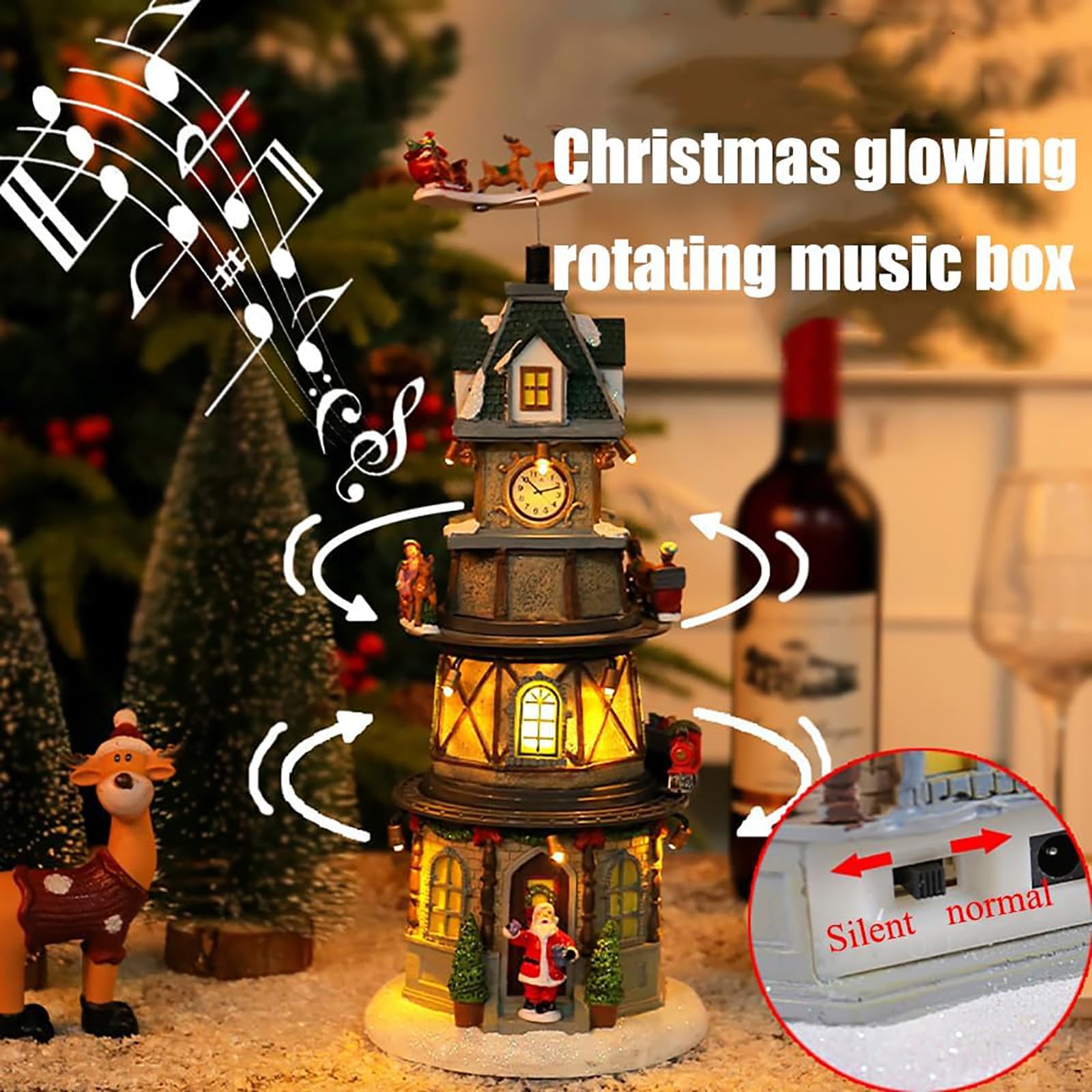 Torre Dell'orologio Di Natale, Decorazioni Per La Casa Del Villaggio Di Natale Con Luci a LED E Musica Tradizionale, Funzionamento Tramite USB/batterie E Materiale In Resina Durevole Di Qualità