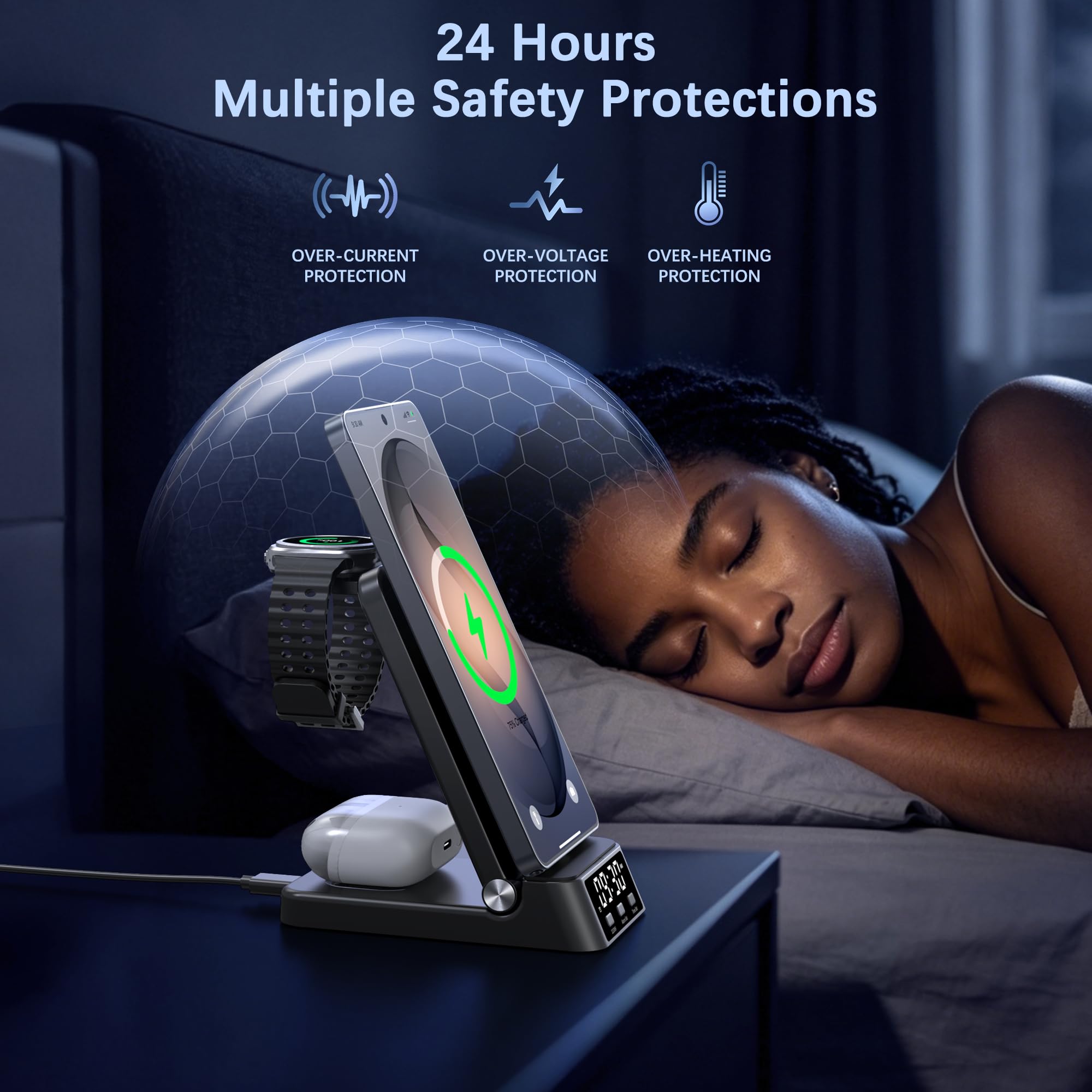 Chargeur sans Fil pour Samsung, Station de Charge 4 en 1 pour Samsung Galaxy S26 Ultra/S24 Ultra/S23/S22/Note 20/Z Flip 7/Fold 6, Chargeur pour Galaxy Watch Ultra/8/7/6, Galaxy Buds 3/2